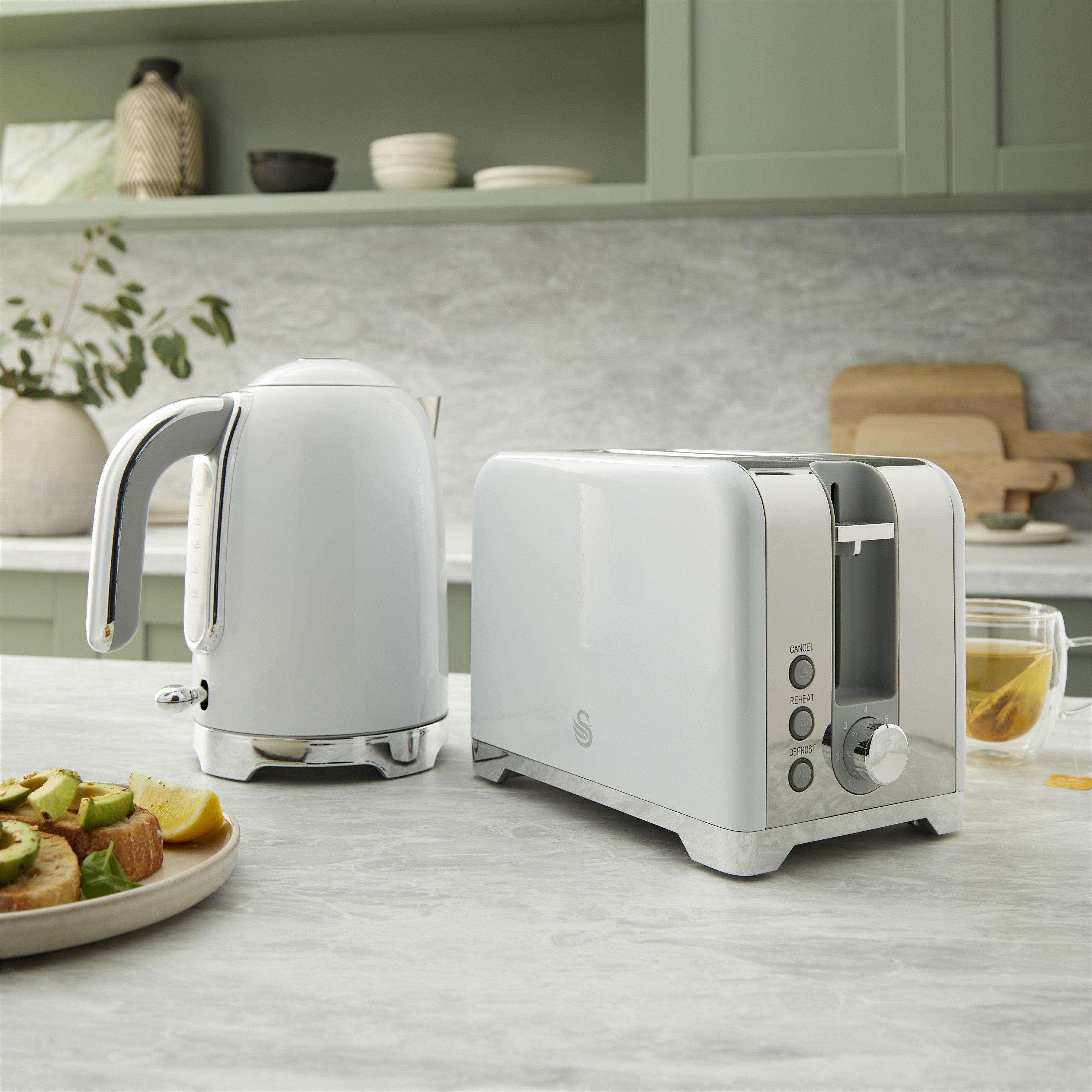 White With Chro - Swan - Swan Solace - Kettle 2 Slice Toaster - White - 6