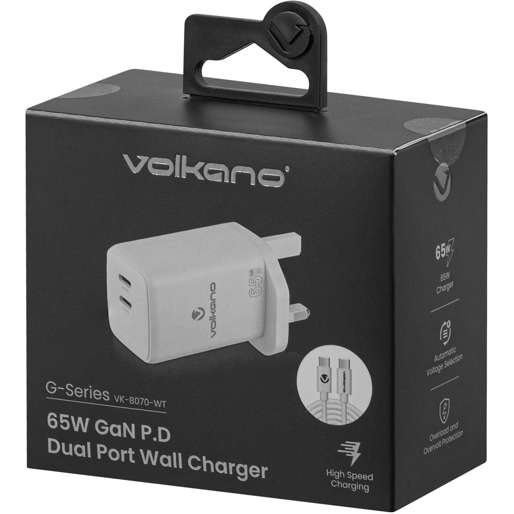 White - Volkano - Volkano 65W GaN PD & QC Dual USB Charger & Cable - 4