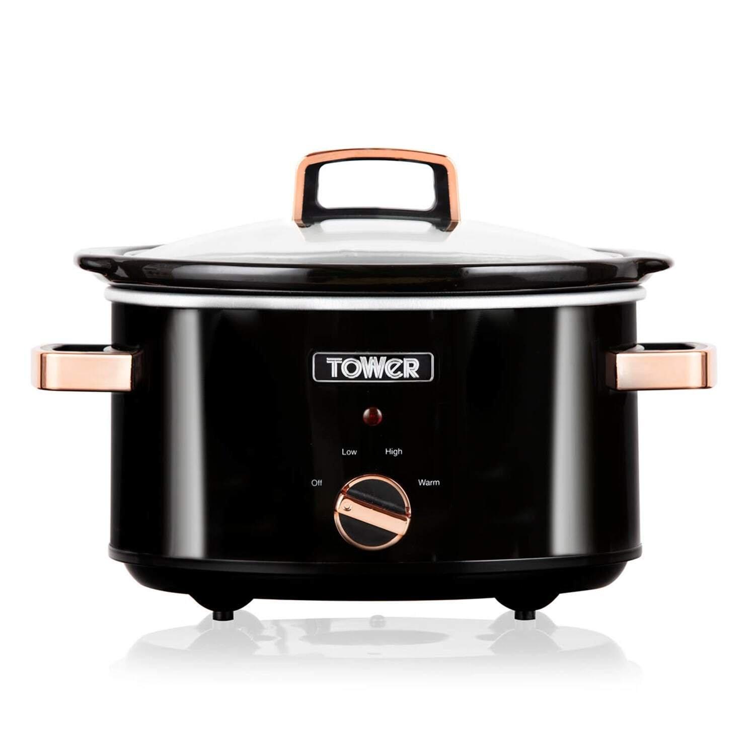 Black & Rose Go - Tower - Tower 3.5 Litre Slow Cooker with Tempered Glass Lid - 1