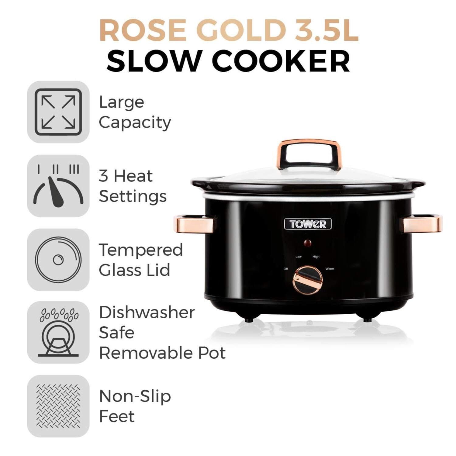 Black & Rose Go - Tower - Tower 3.5 Litre Slow Cooker with Tempered Glass Lid - 2