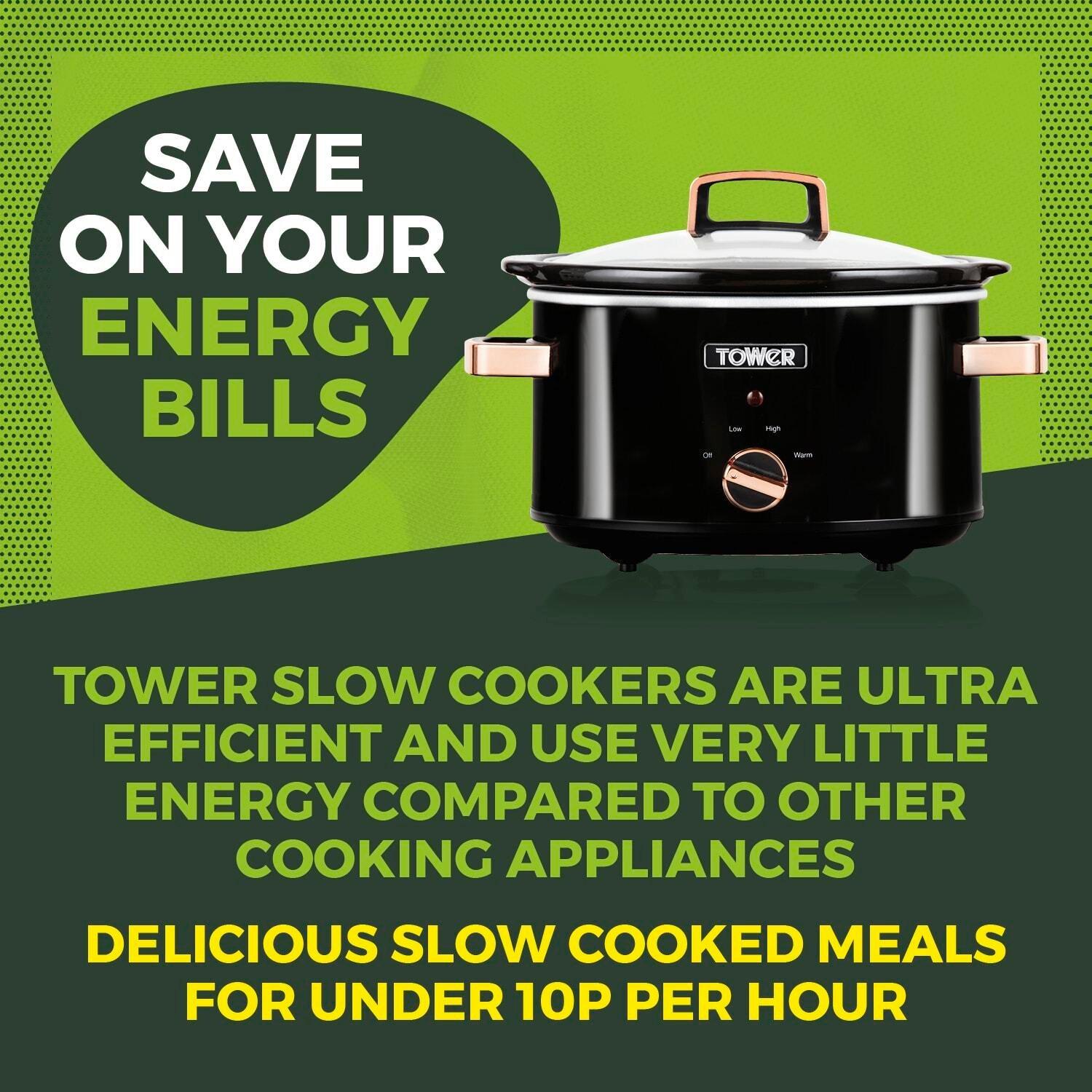 Black & Rose Go - Tower - Tower 3.5 Litre Slow Cooker with Tempered Glass Lid - 3