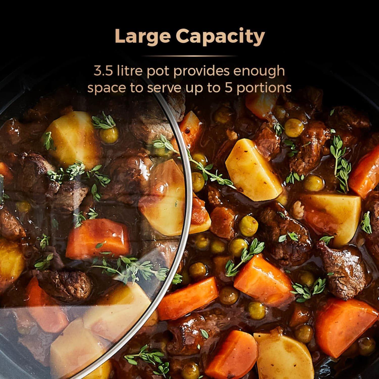 Black & Rose Go - Tower - Tower 3.5 Litre Slow Cooker with Tempered Glass Lid - 4