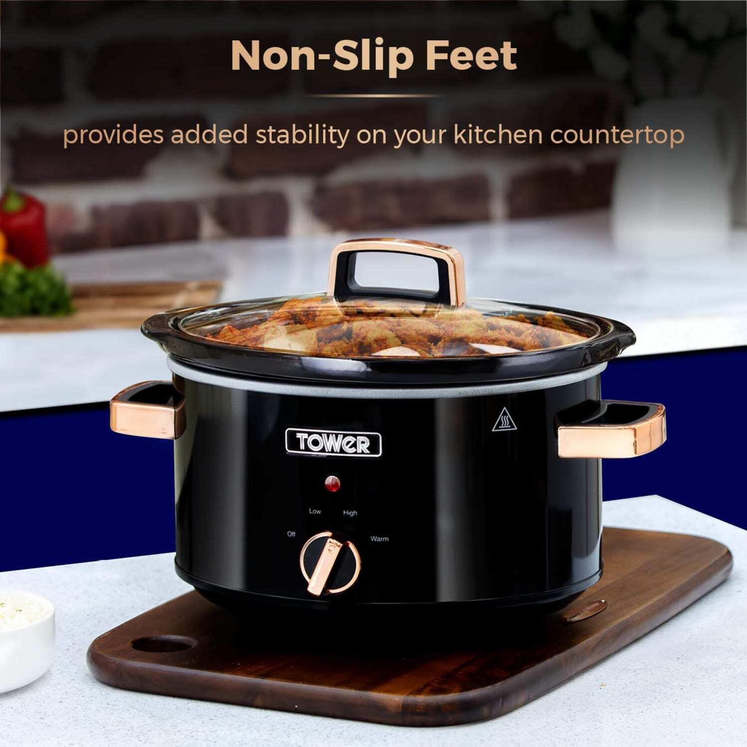 Black & Rose Go - Tower - Tower 3.5 Litre Slow Cooker with Tempered Glass Lid - 9