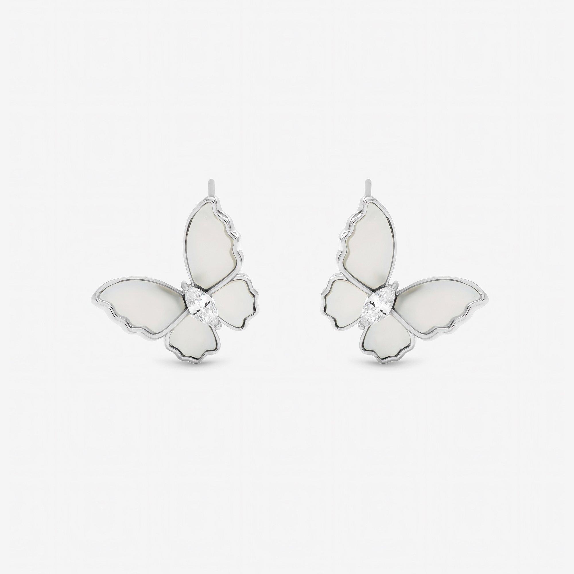 Silver - Jon Richard - Rhodium Plated Mother of Pearl Butterfly Studs - 1