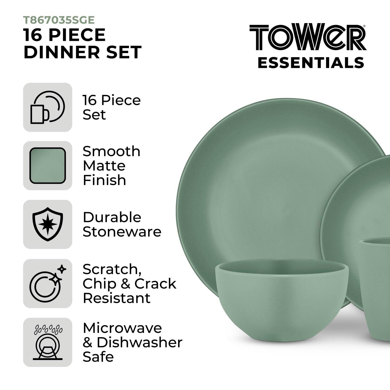Sage - Tower - Tower 16 Piece Dinner Set Smooth Matte Glaze Finish - 2
