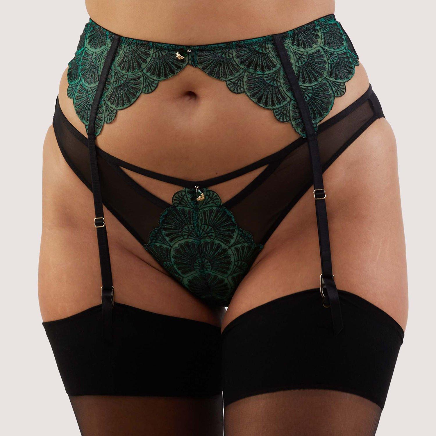 Black - Playful Promises - Mia Black & Jade Deco Embroidery Suspender Belt - 1