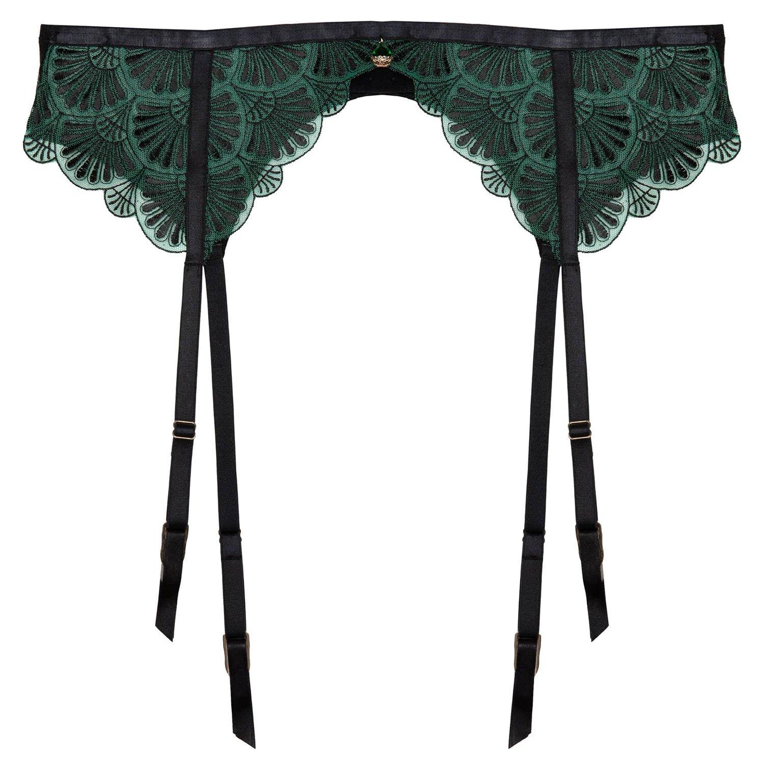 Black - Playful Promises - Mia Black & Jade Deco Embroidery Suspender Belt - 4