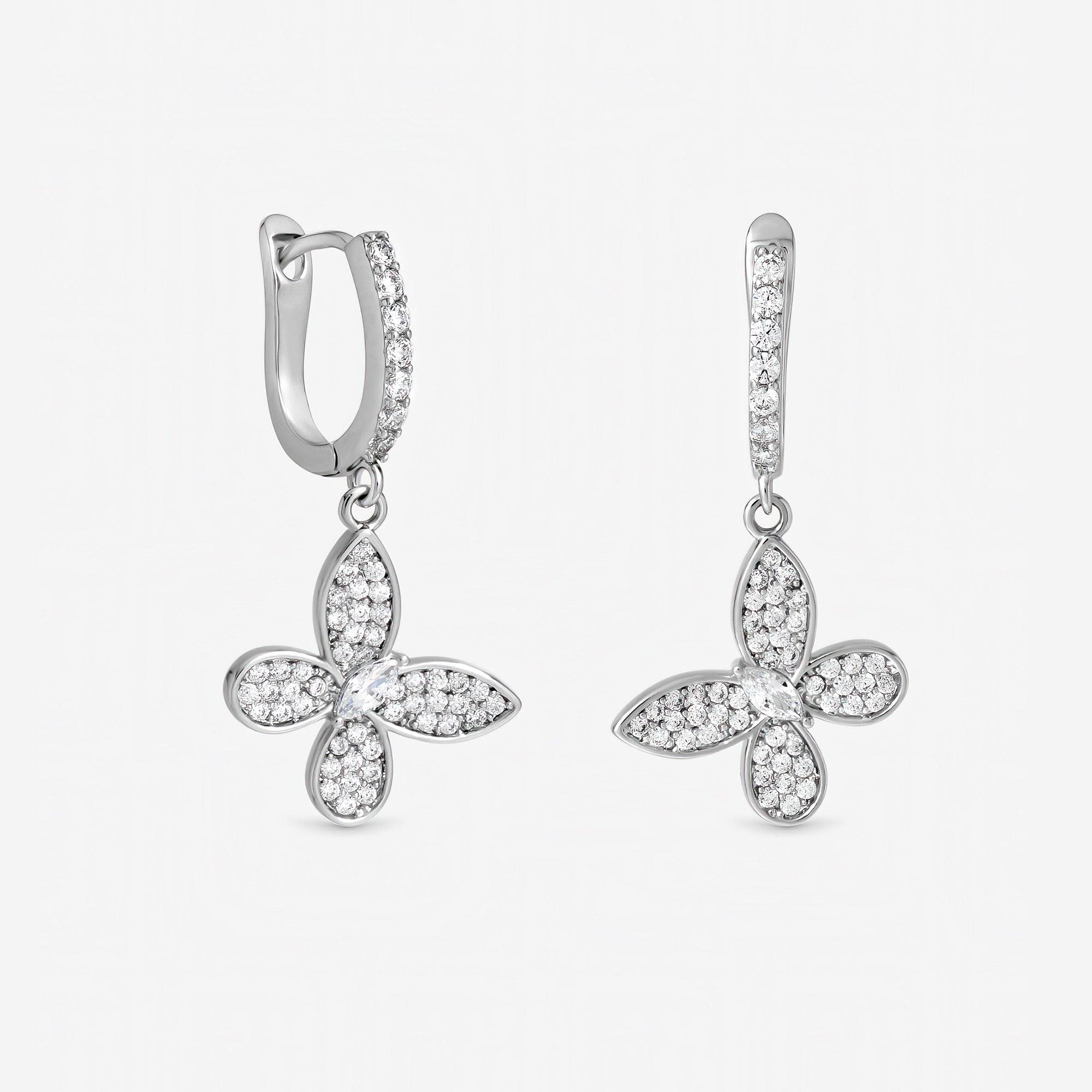 Jon Richard Women's Rhodium Plated And Pave Butterfly Huggies - Silver