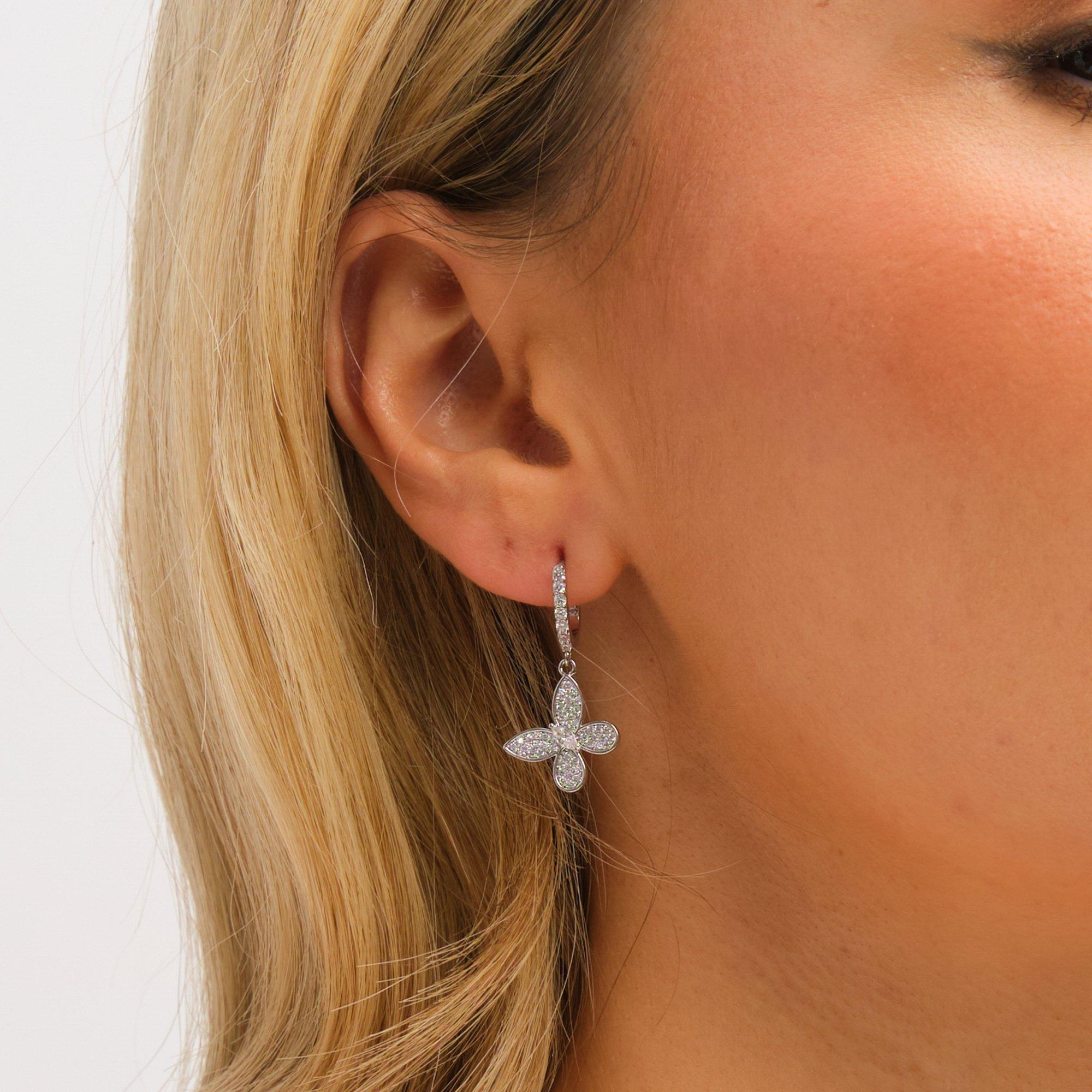 Silver - Jon Richard - Rhodium Plated and Pave Butterfly Huggies - 2