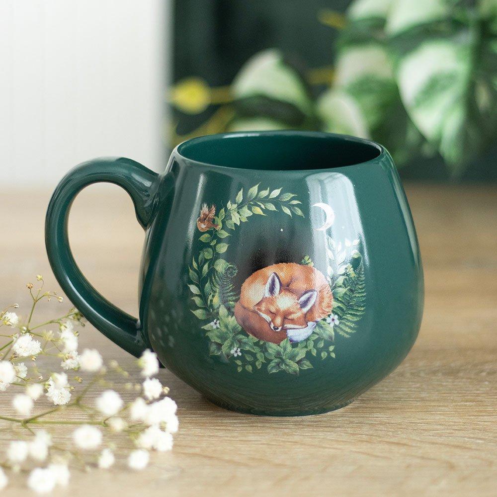 Green - Something Different - Green Sleeping Fox Rounded Mug - 1
