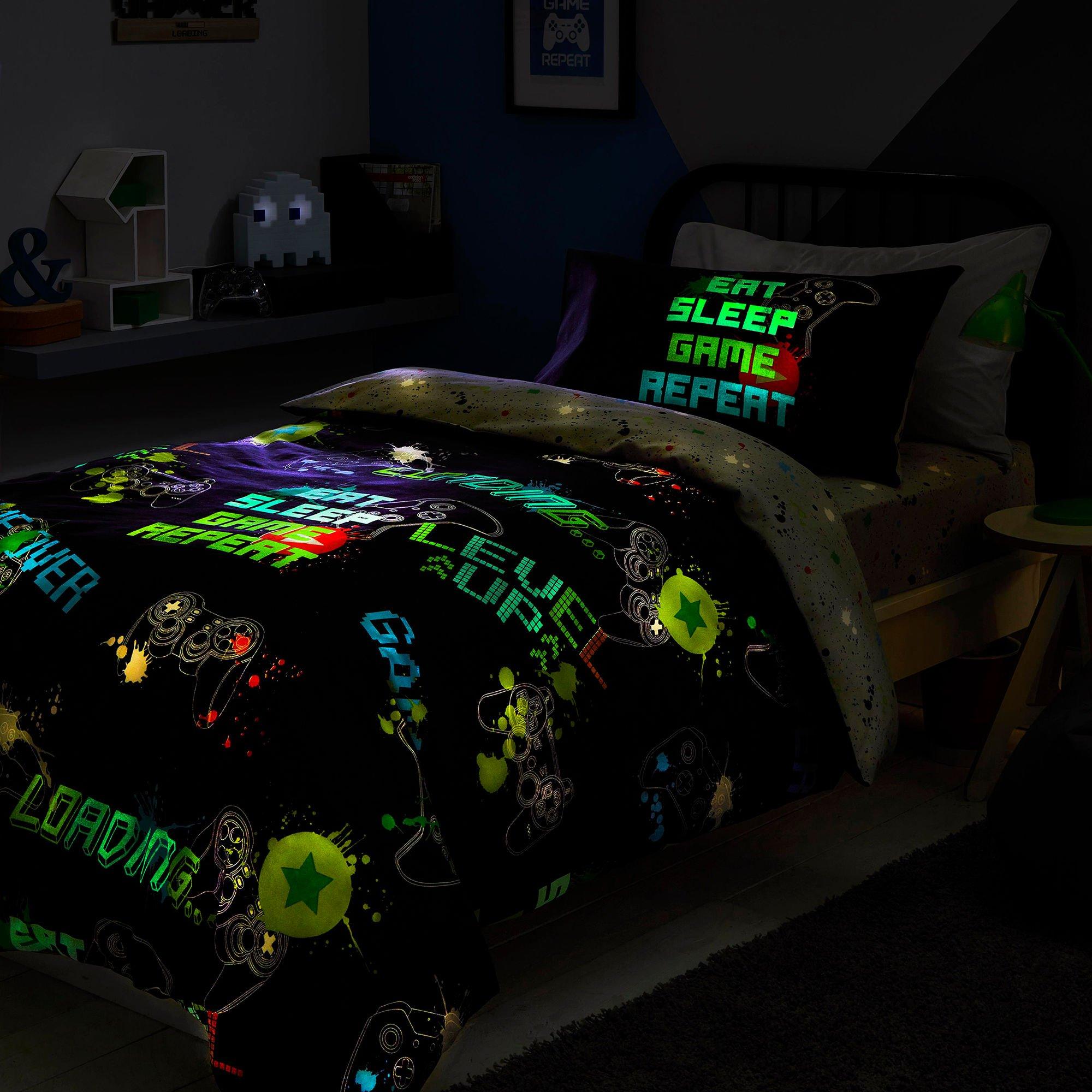 Black - Bedlam - Game Kids Glow in the Dark Duvet Cover Set - Black - 2
