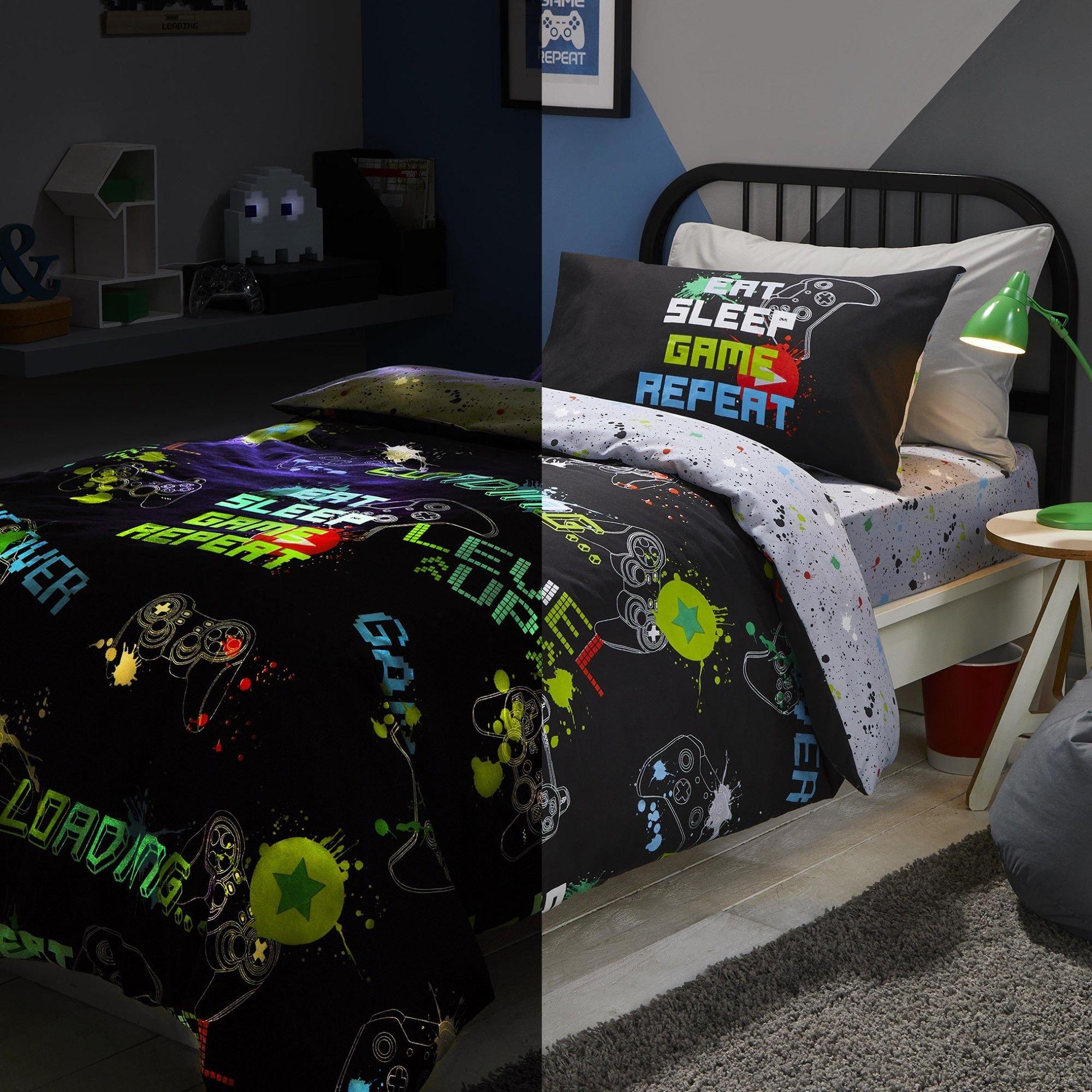 Black - Bedlam - Game Kids Glow in the Dark Duvet Cover Set - Black - 6