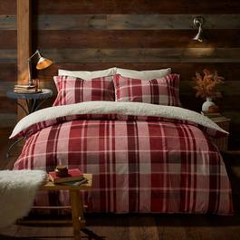 Fusion Check And Reverse Sherpa Fleece Duvet Cover - Red
