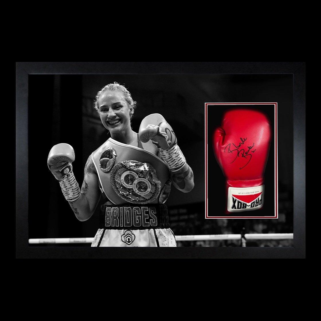 The Fan Cave  Ebanie Bridges Signed Glove Display Red - 690x480mm