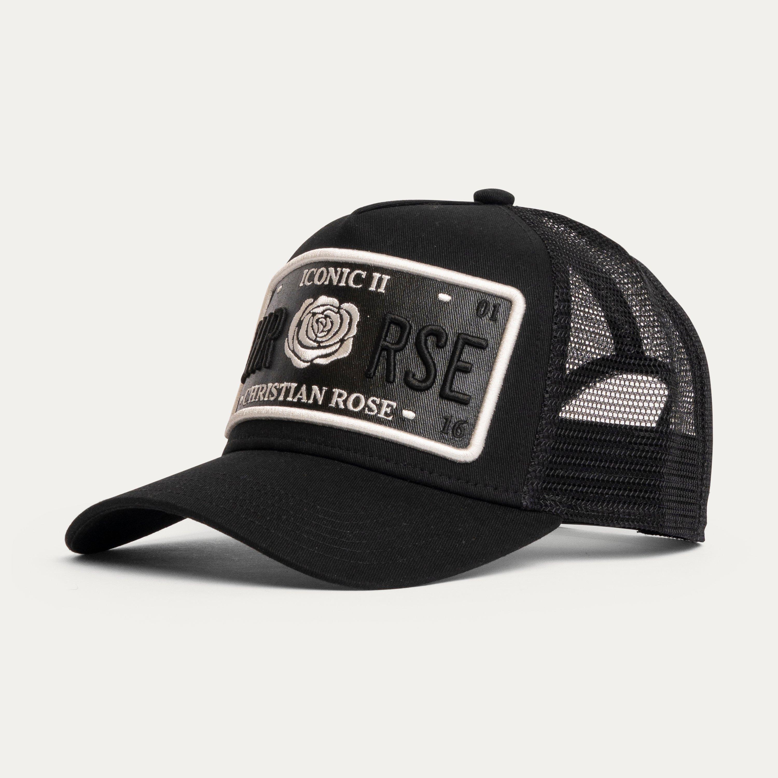 Black / White - Christian Rose - Iconic Vinyl Patch Trucker Cap - 1
