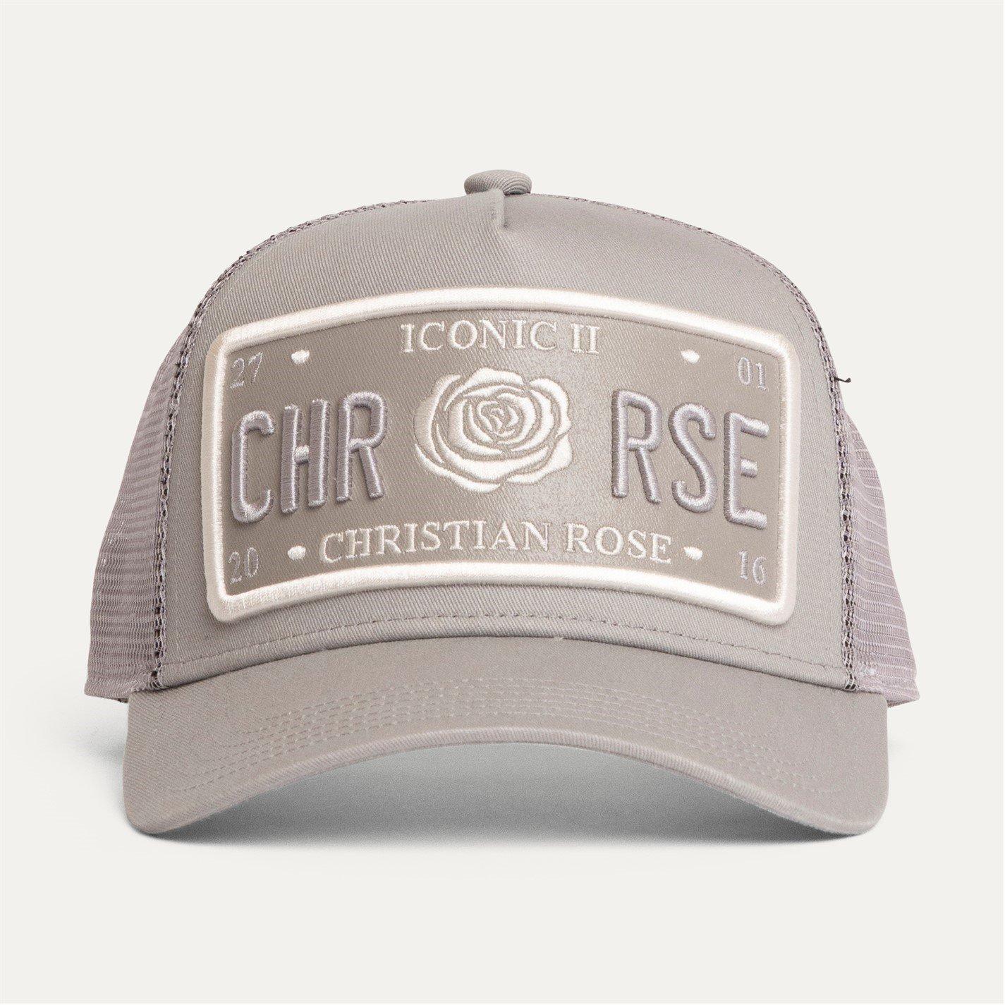 Grey / White - Christian Rose - Iconic Vinyl Patch Trucker Cap - 2