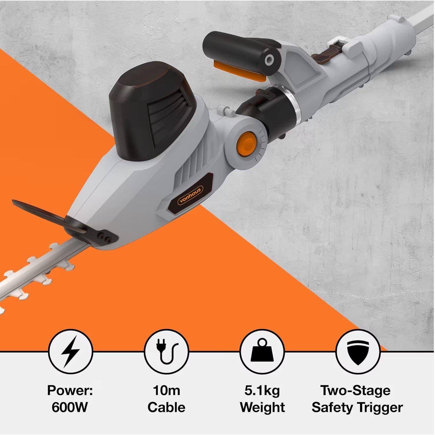 Grey - VonHaus - VonHaus - Pole Hedge Trimmer 2 in 1 Extendable - 7