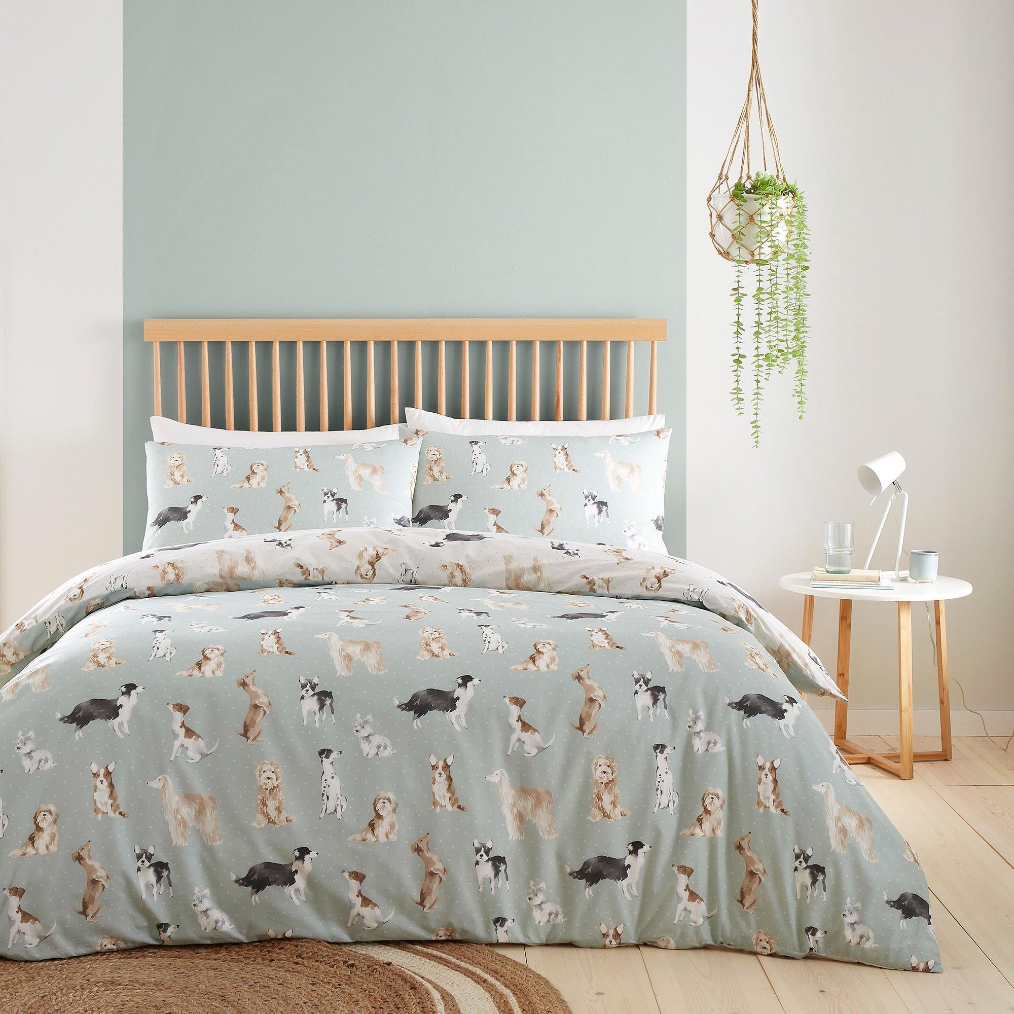 Duck Egg - Fusion - Dogs Hand Painted Print Duvet Cover Set - Duck Egg - 1