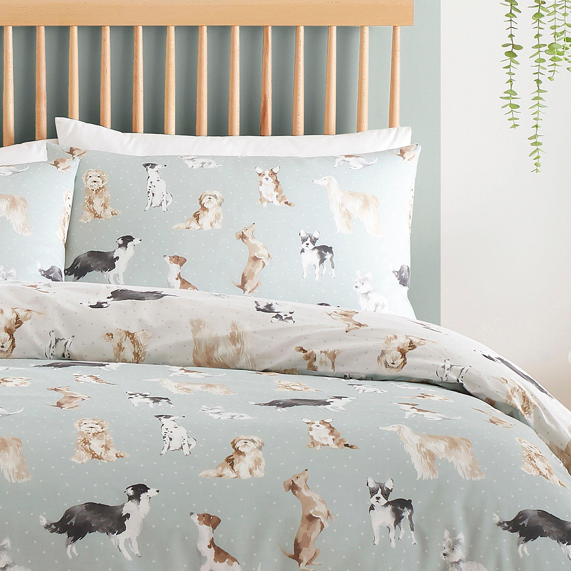 Duck Egg - Fusion - Dogs Hand Painted Print Duvet Cover Set - Duck Egg - 2