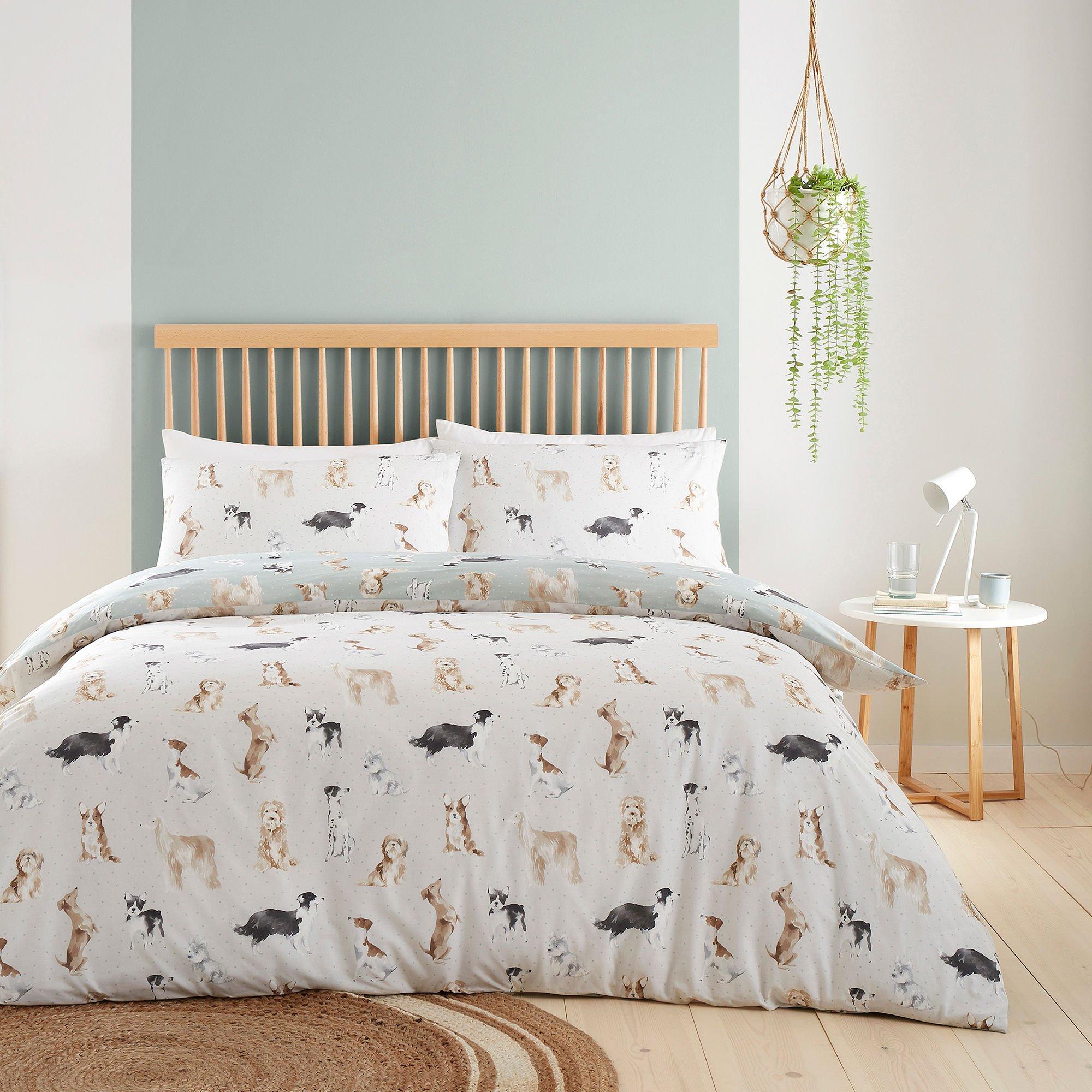 Duck Egg - Fusion - Dogs Hand Painted Print Duvet Cover Set - Duck Egg - 3