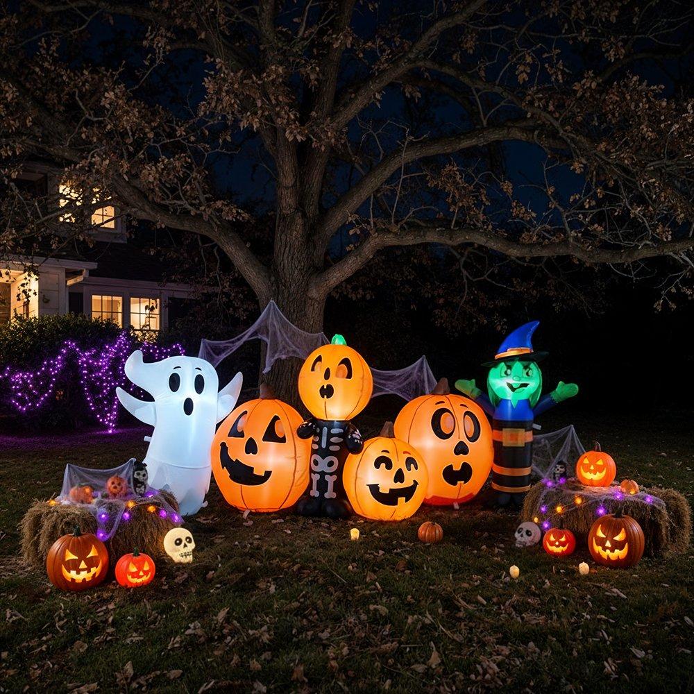 Multi - LIFE IDEAS - 8ft Inflatable Pumpkin with Witch & Ghost - 1