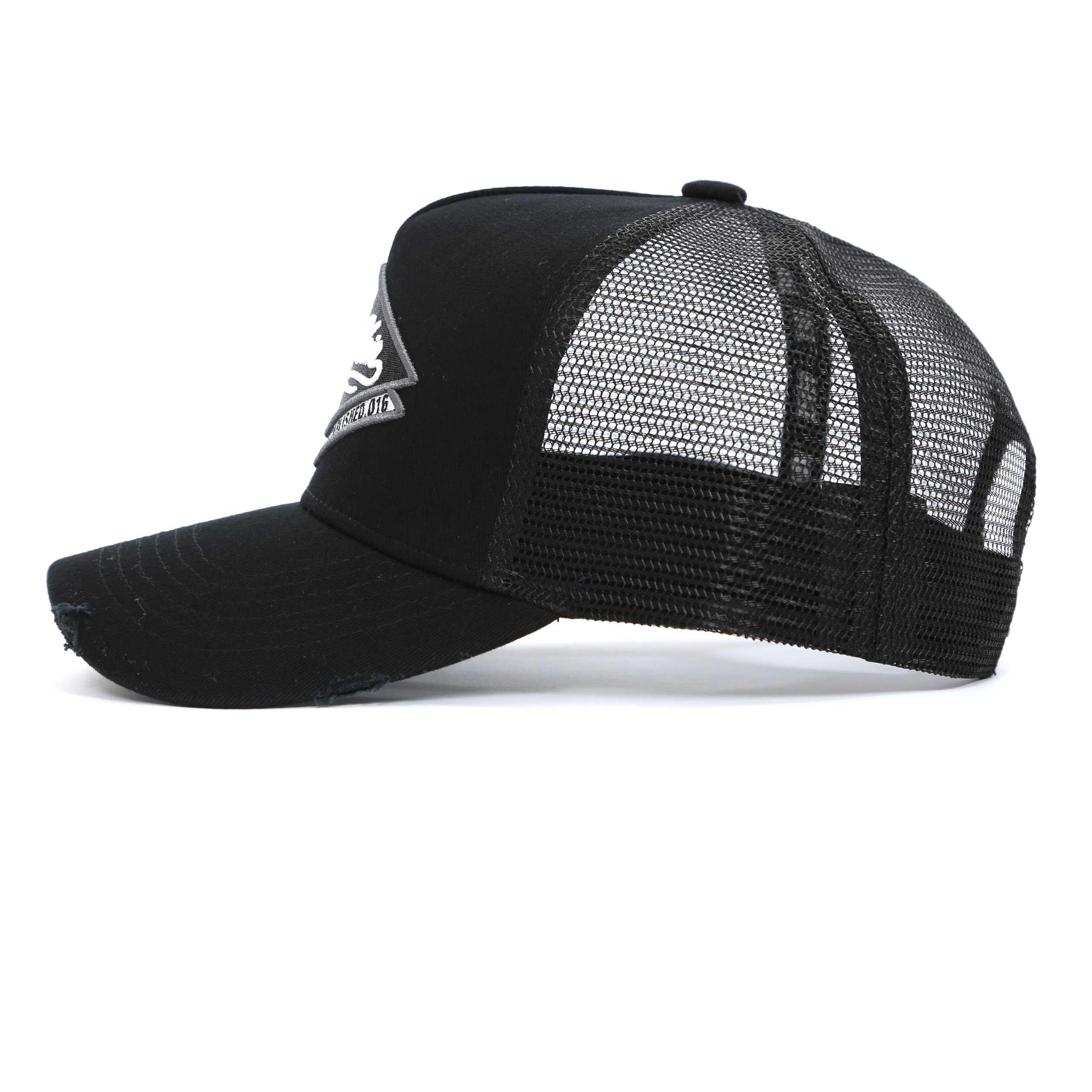Blanco/Negro - Societe Noir - Men's Diamond Distressed Trucker Cap - 3