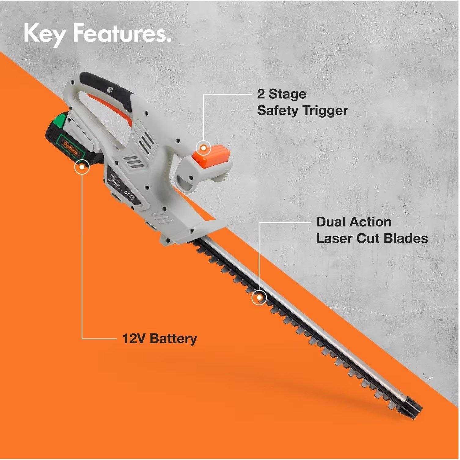 Grey - VonHaus - VonHaus F-Series Cordless Hedge Trimmer – 20V - 6