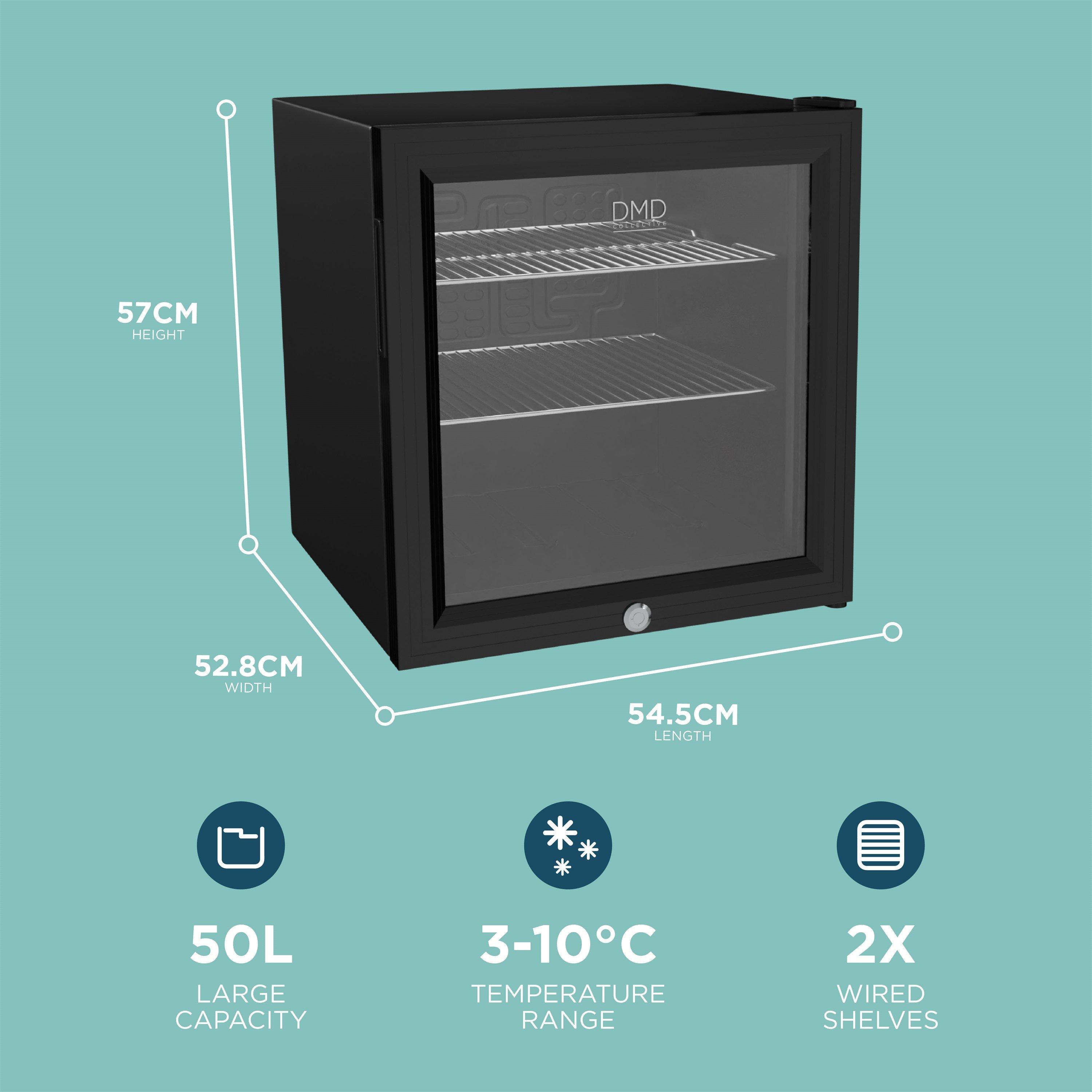 Black - DMD Collective - 50L Glass Mini Fridge with Lock & Key - 2