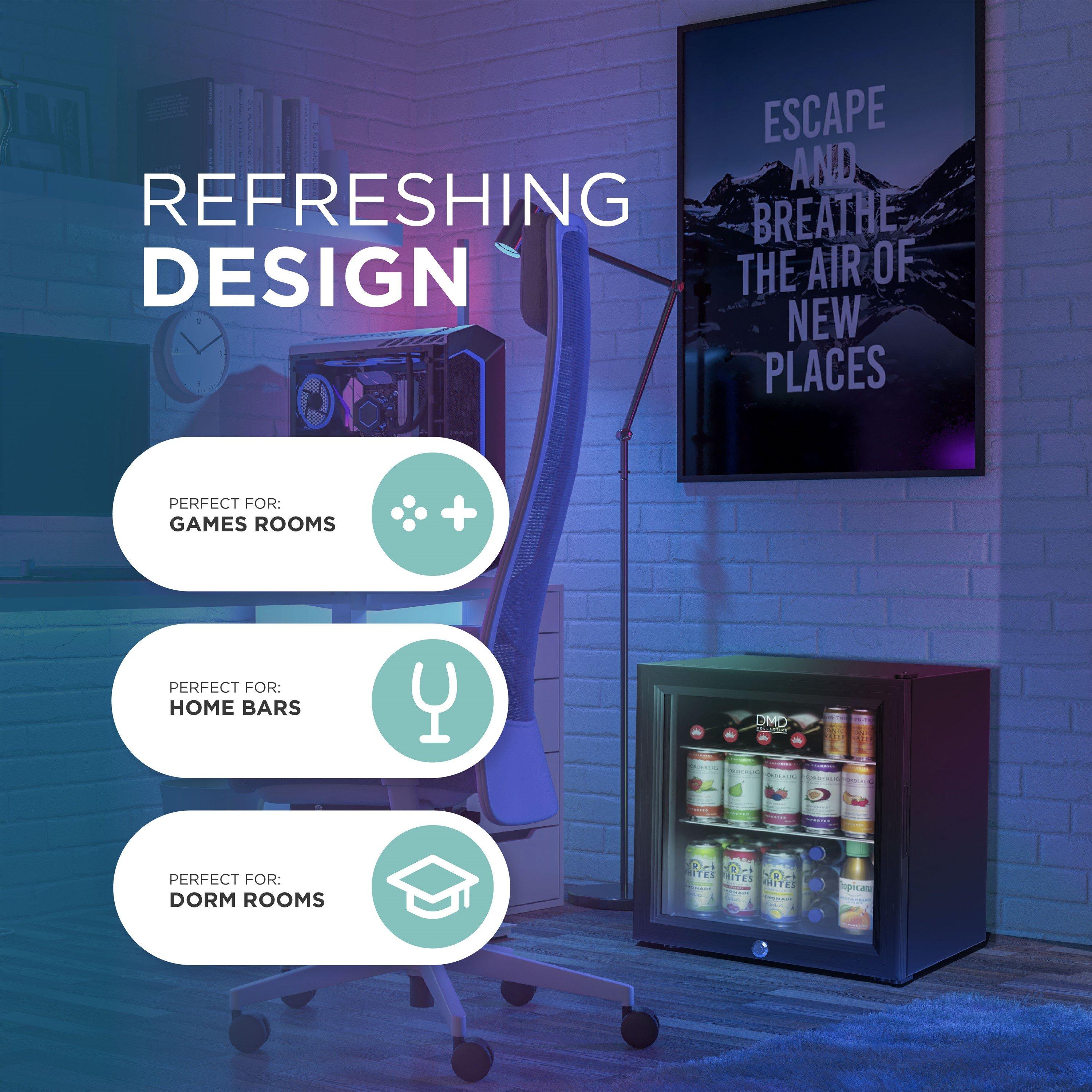 Black - DMD Collective - 50L Glass Mini Fridge with Lock & Key - 7