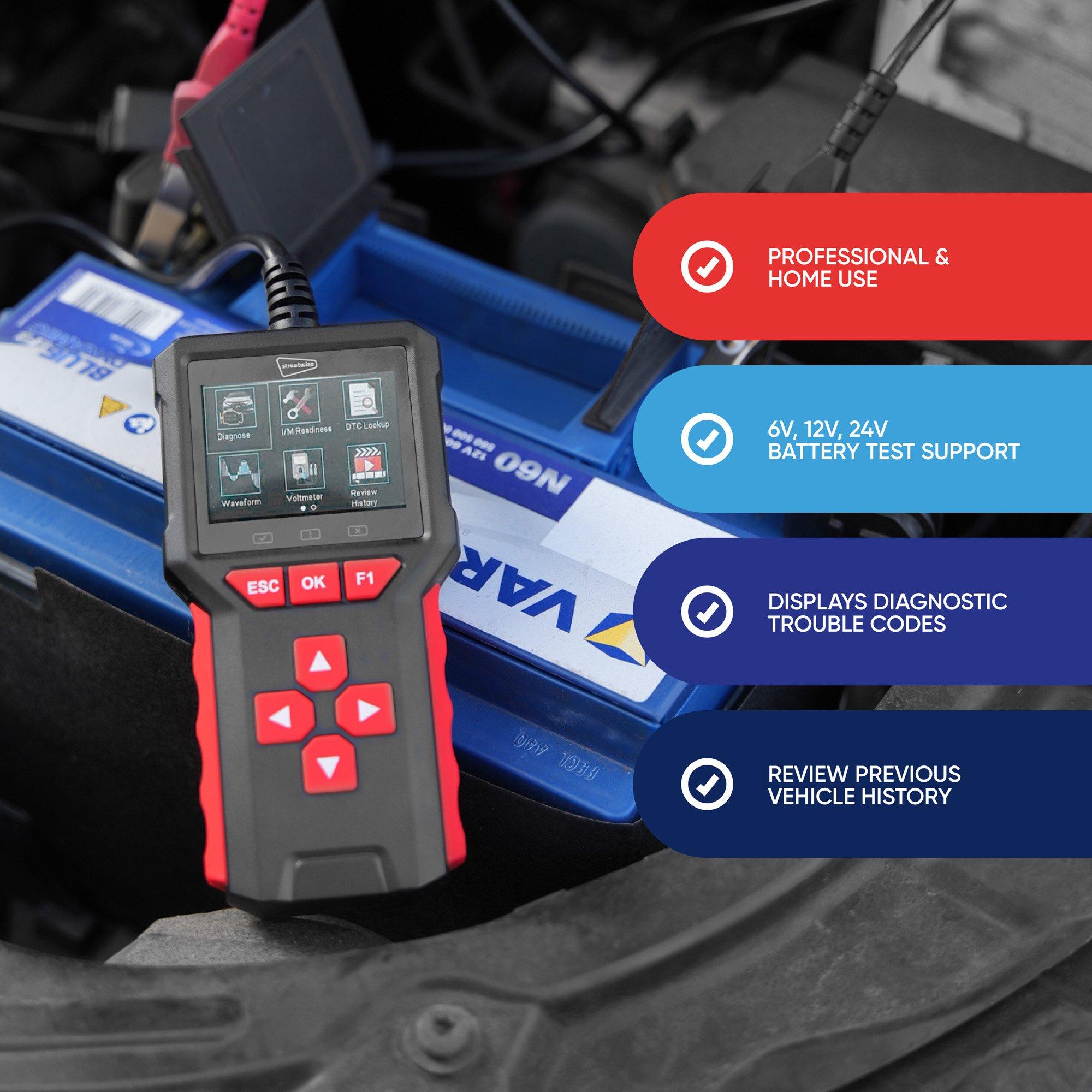 Black - Streetwize - 2 in 1 OBDII Fault Scanner with Battery Tester - 4