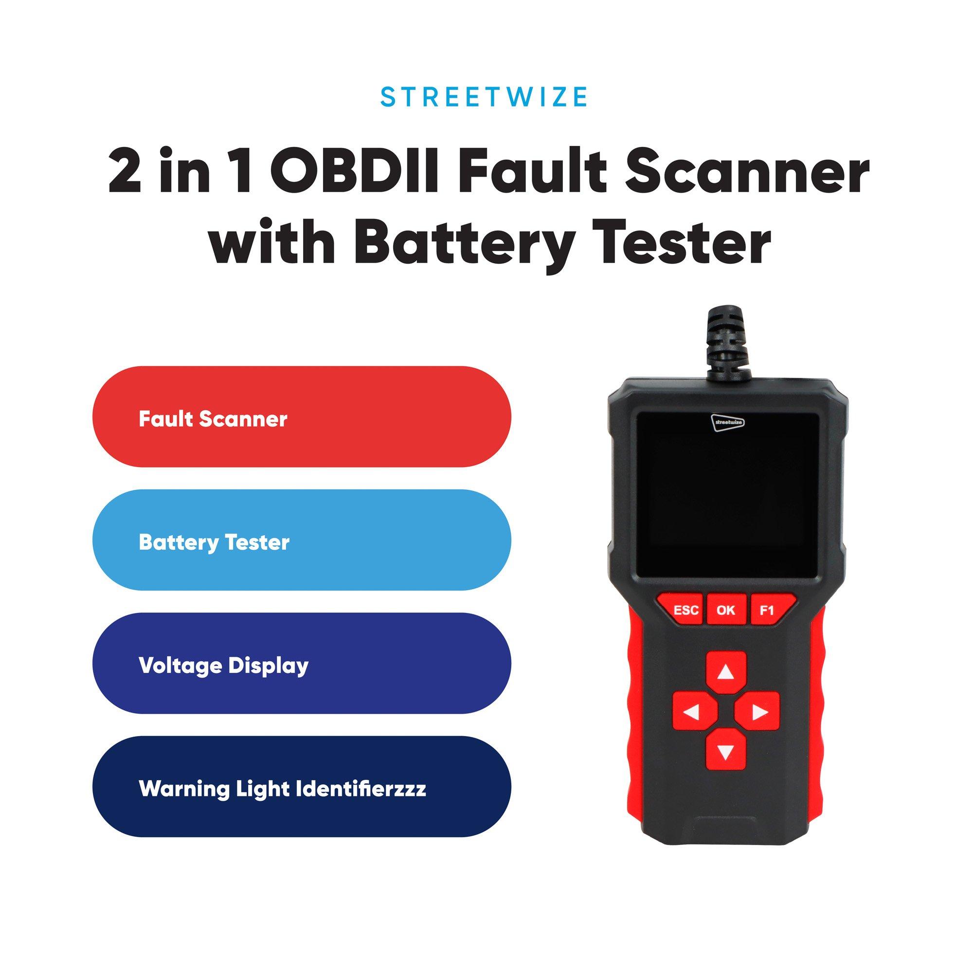 Black - Streetwize - 2 in 1 OBDII Fault Scanner with Battery Tester - 5