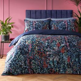 Soiree Tessa Floral Cotton Sateen Duvet Cover Set in Navy