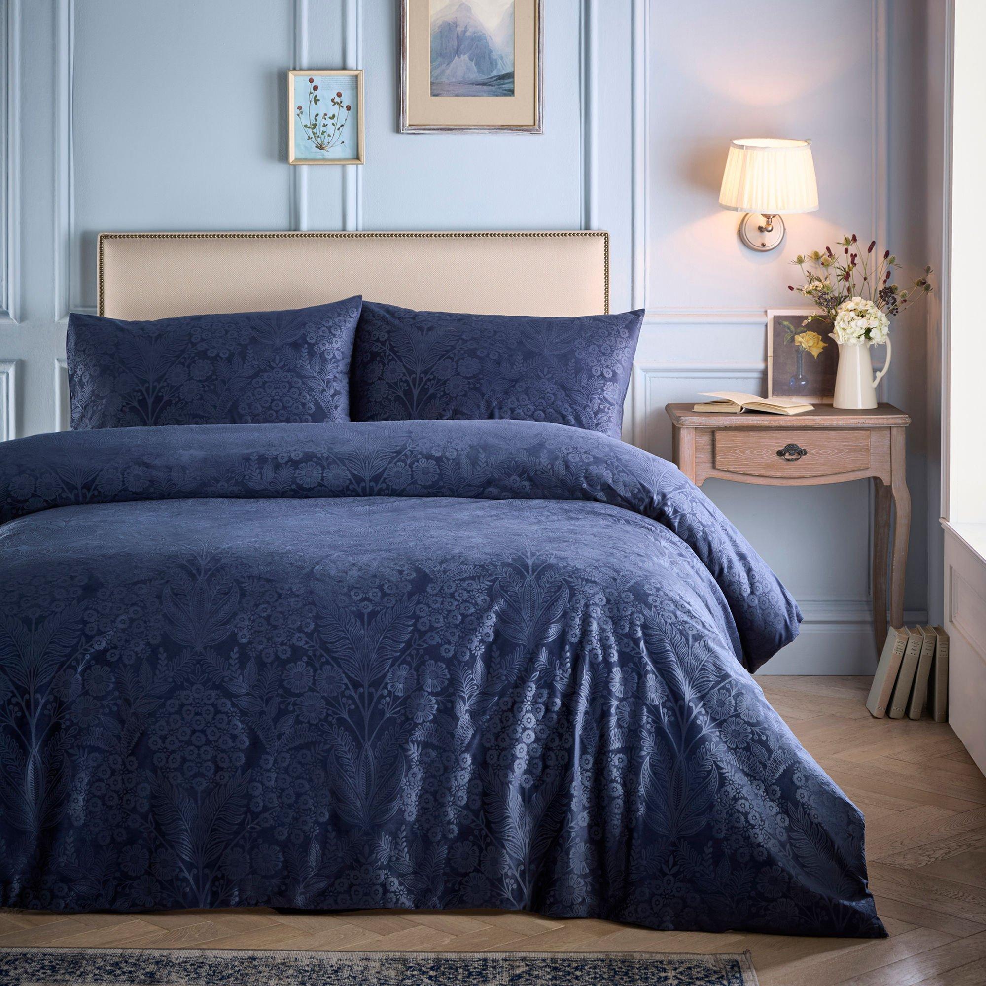 Navy - Appletree - Berkley Embossed Velvet Duvet Cover Set in Navy - 1