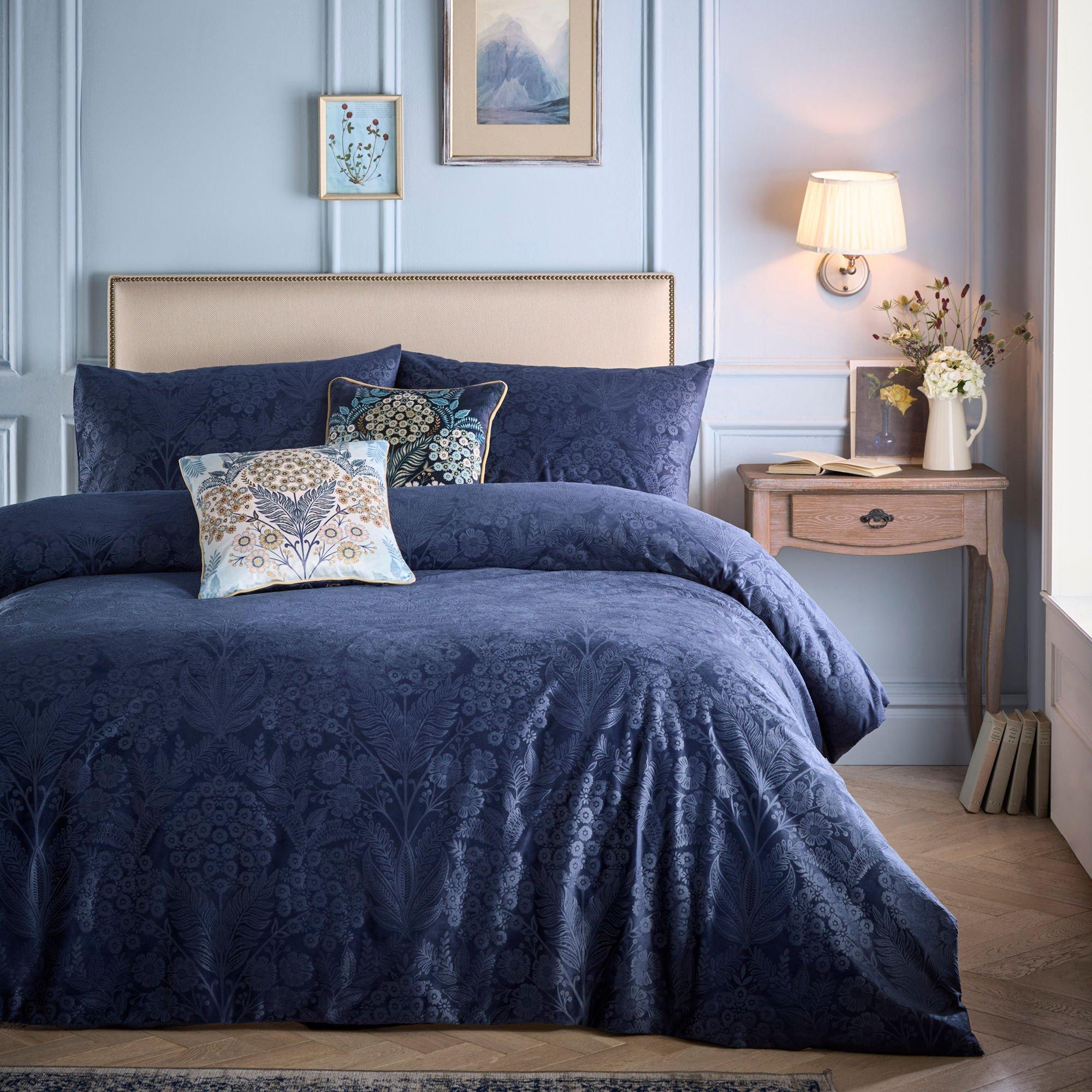 Navy - Appletree - Berkley Embossed Velvet Duvet Cover Set in Navy - 5