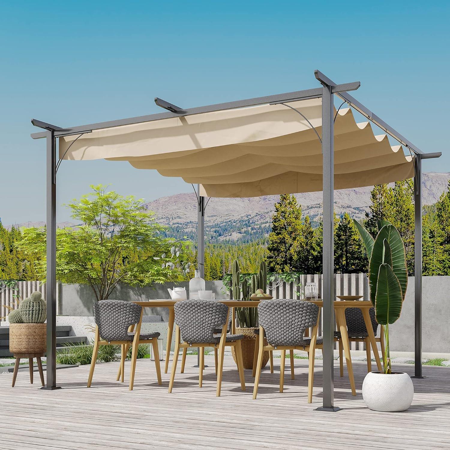 Beige - Outsunny - 3 x 3(m) Metal Retractable Pergola - 2