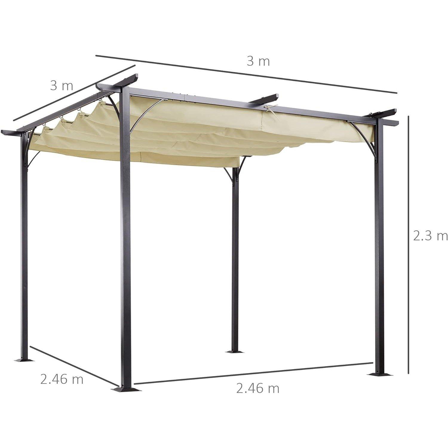 Beige - Outsunny - 3 x 3(m) Metal Retractable Pergola - 5