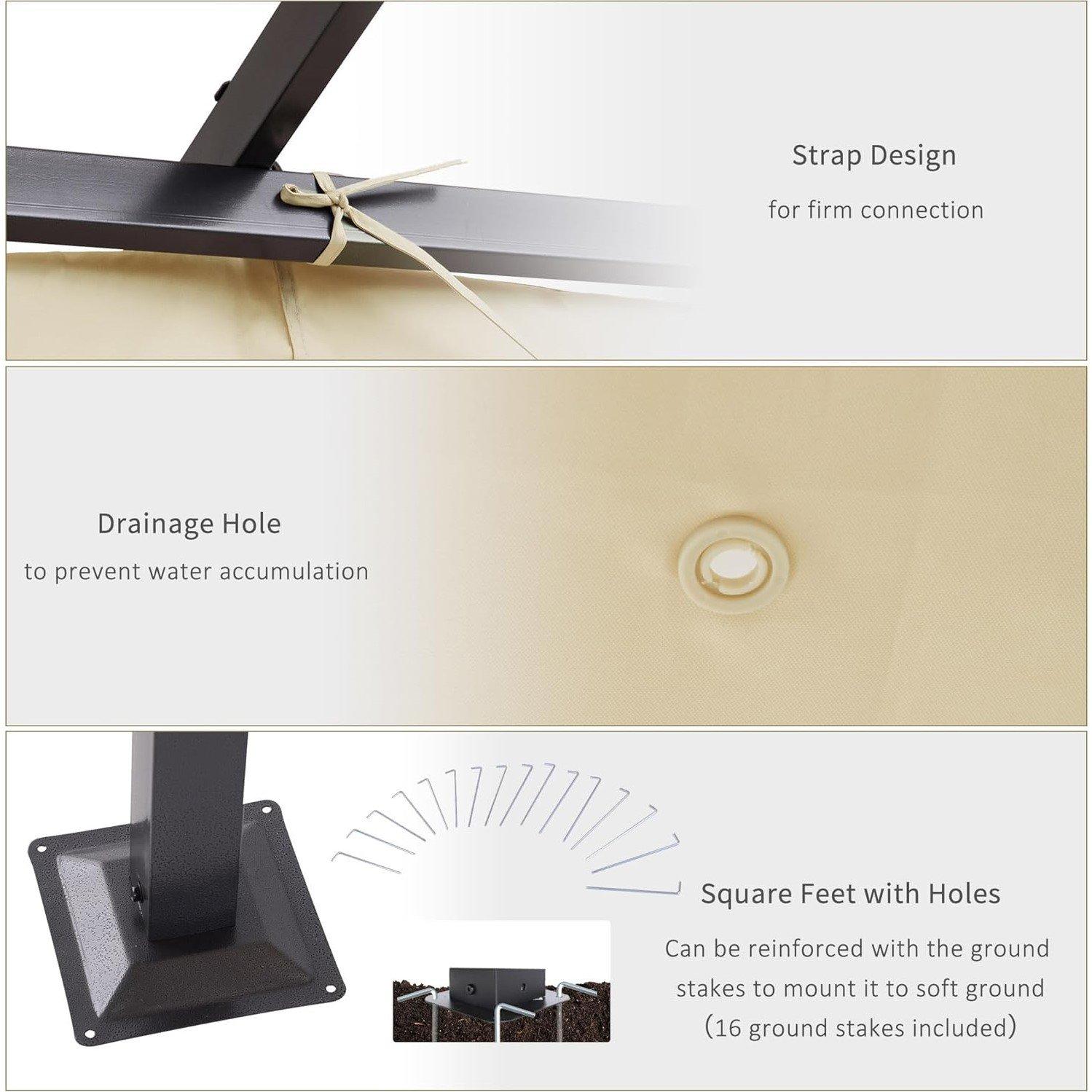 Beige - Outsunny - 3 x 3(m) Metal Retractable Pergola - 6