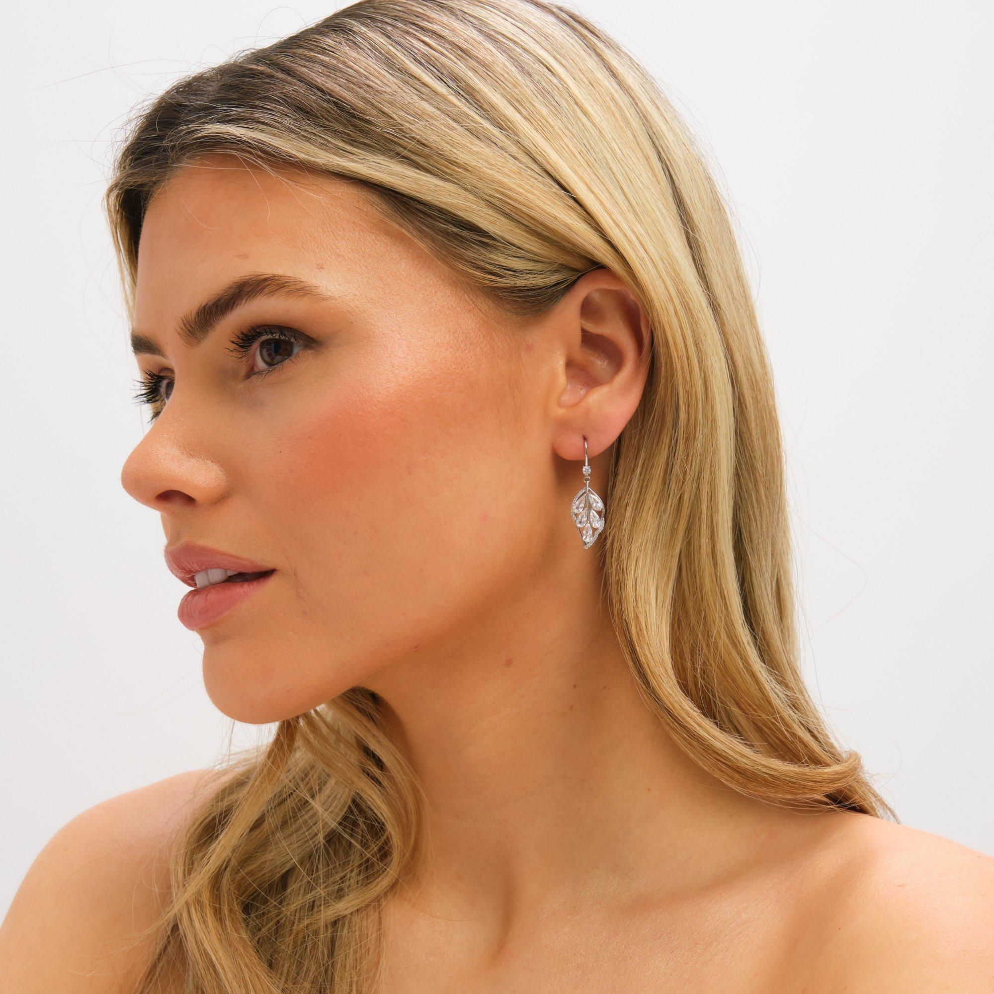 Silver - Jon Richard - Rhodium Plated and Crytal Leaf Drop Earrings - 3