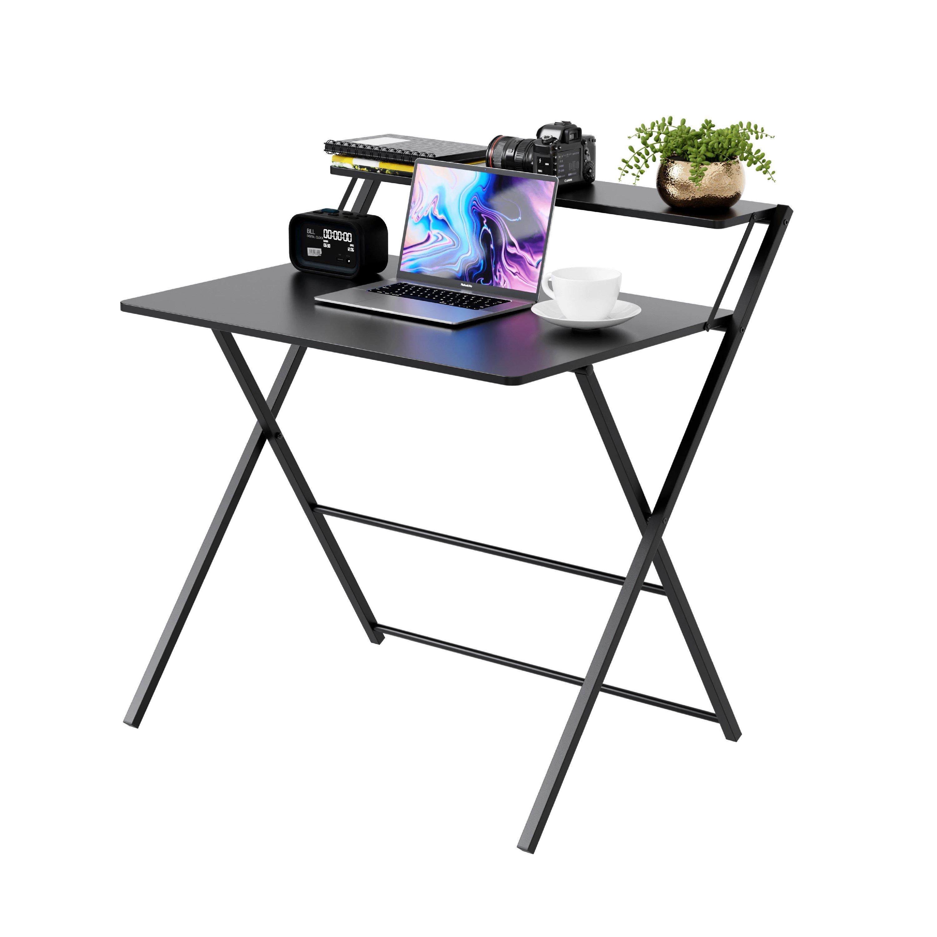 Black - DMD Collective - 2-Tier Shelf FlexiDesk Folding Desk - 1