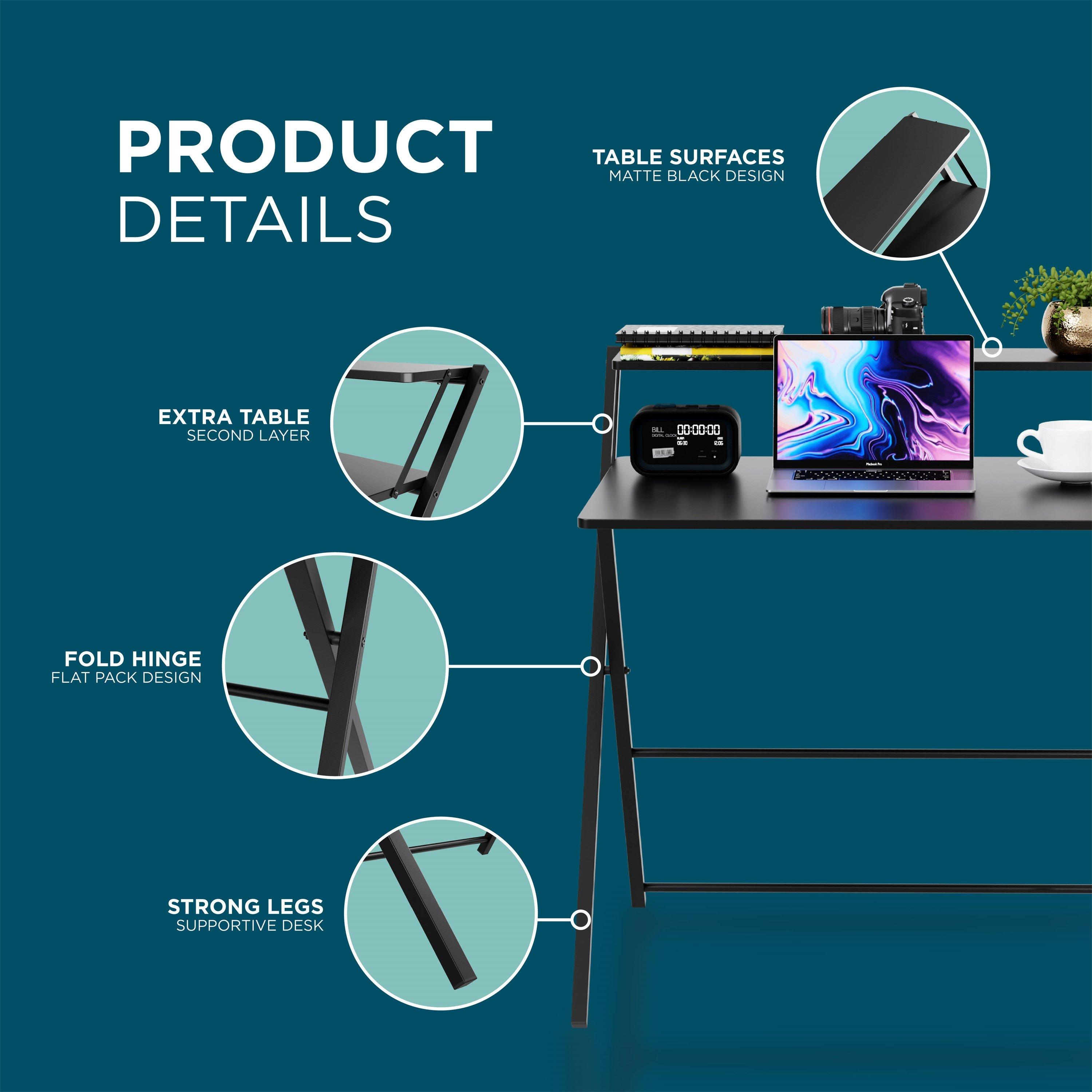 Black - DMD Collective - 2-Tier Shelf FlexiDesk Folding Desk - 4