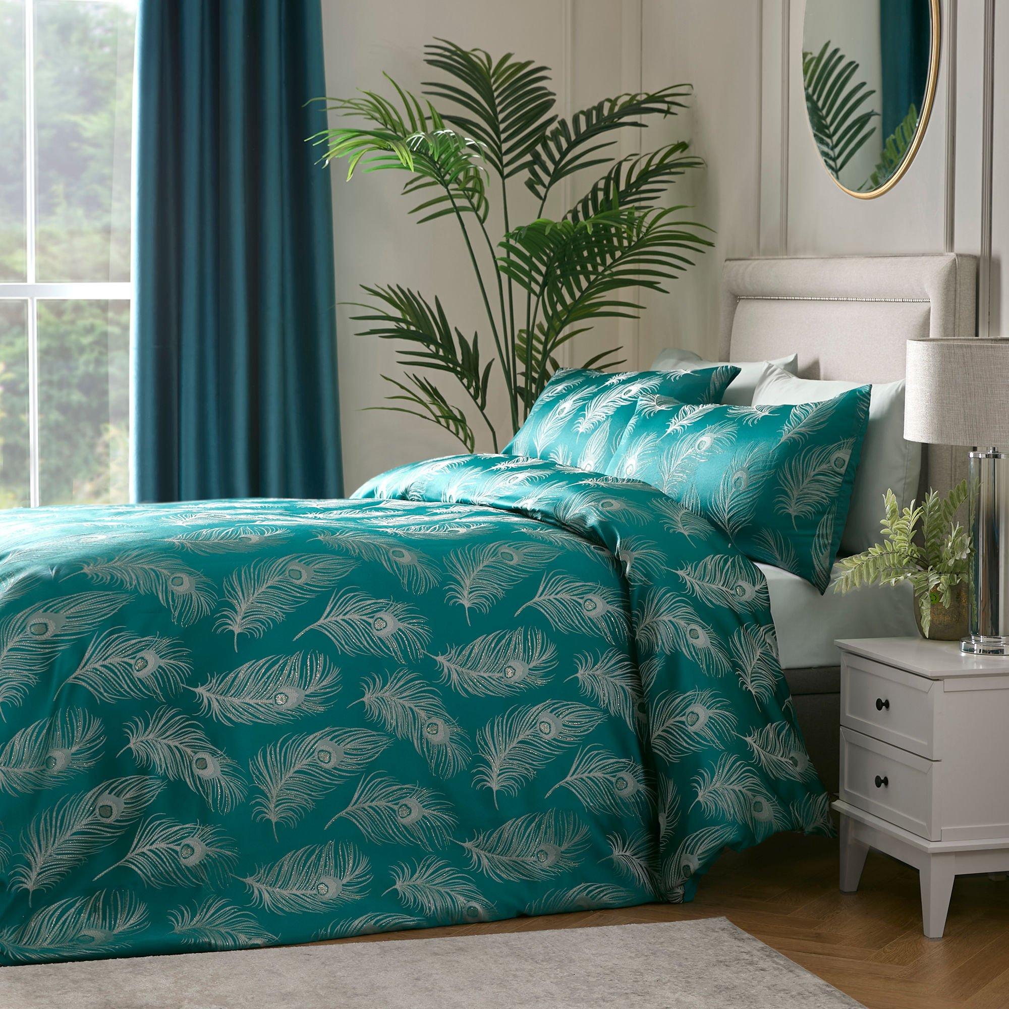 Teal - Laurence Llewelyn-Bowen - Dandy Luxe Jacquard Feather Duvet Cover Set - Teal - 1