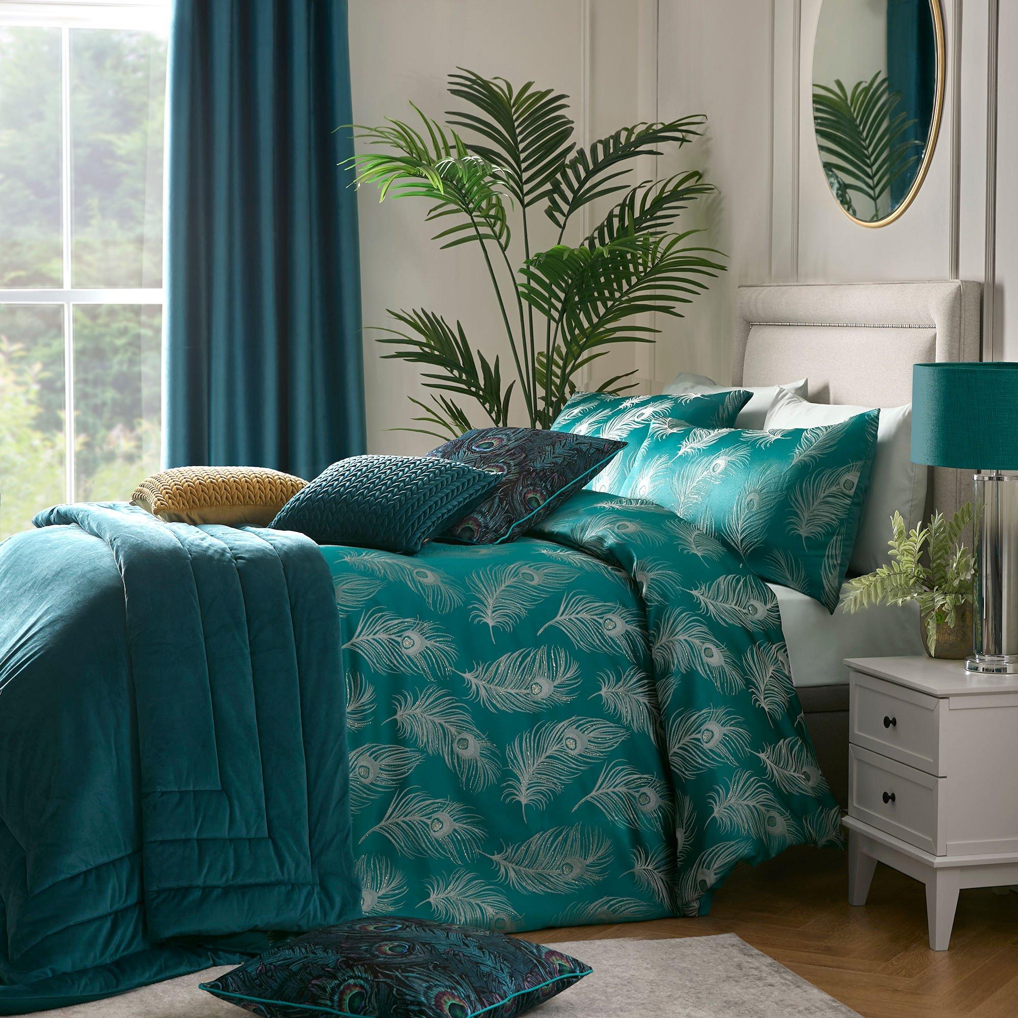 Teal - Laurence Llewelyn-Bowen - Dandy Luxe Jacquard Feather Duvet Cover Set - Teal - 4