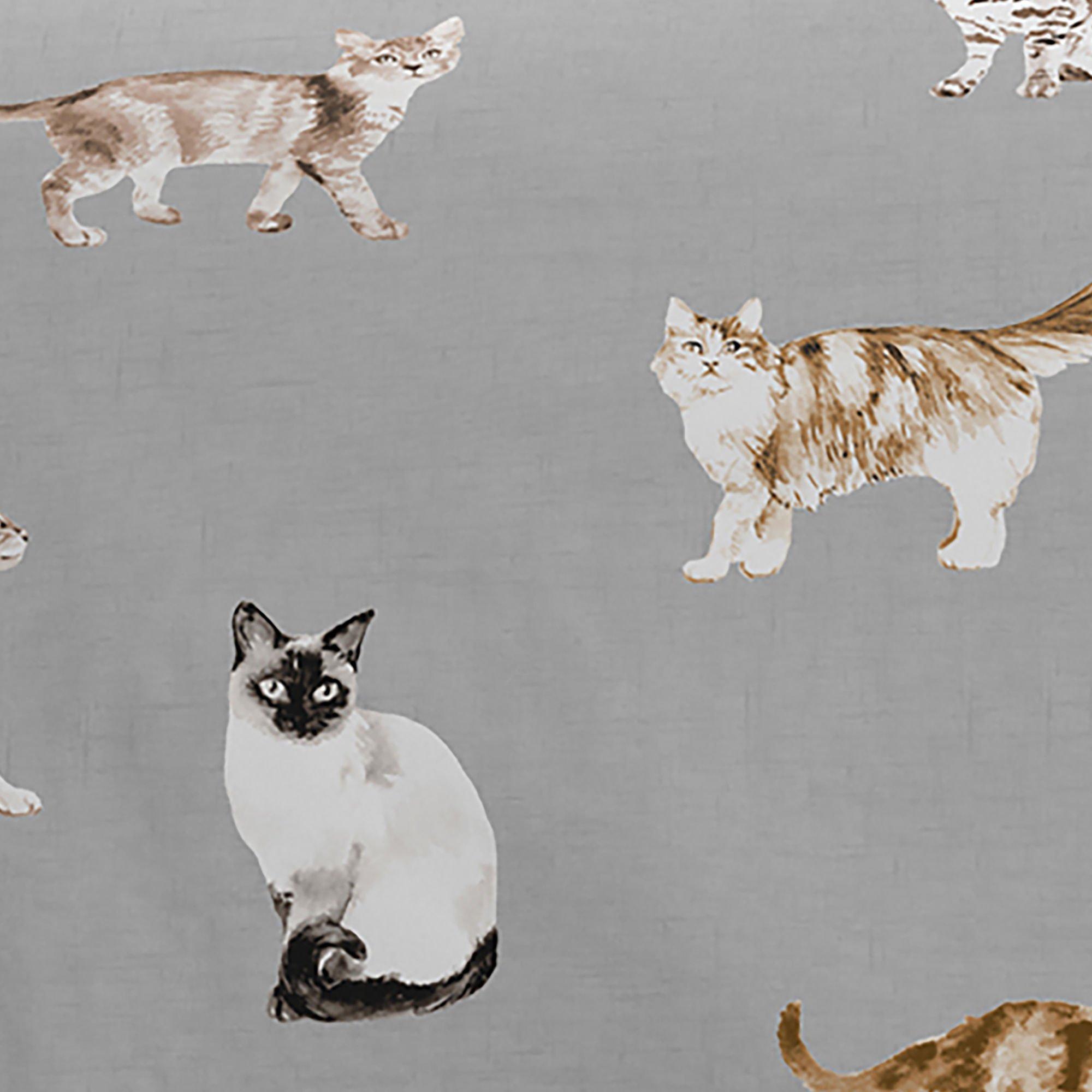 Grey - Fusion - Cats Hand Painted Print Duvet Cover Set in Grey - 3