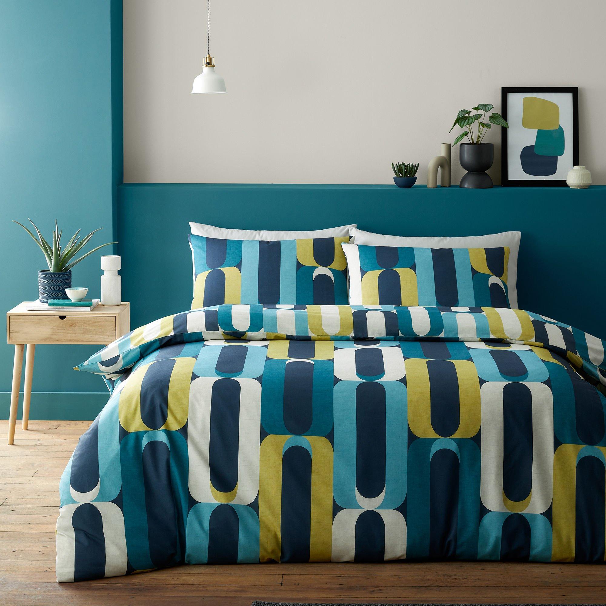 Blue - Fusion - Orea Retro Ogee Easy Care Duvet Cover Set in Blue - 1