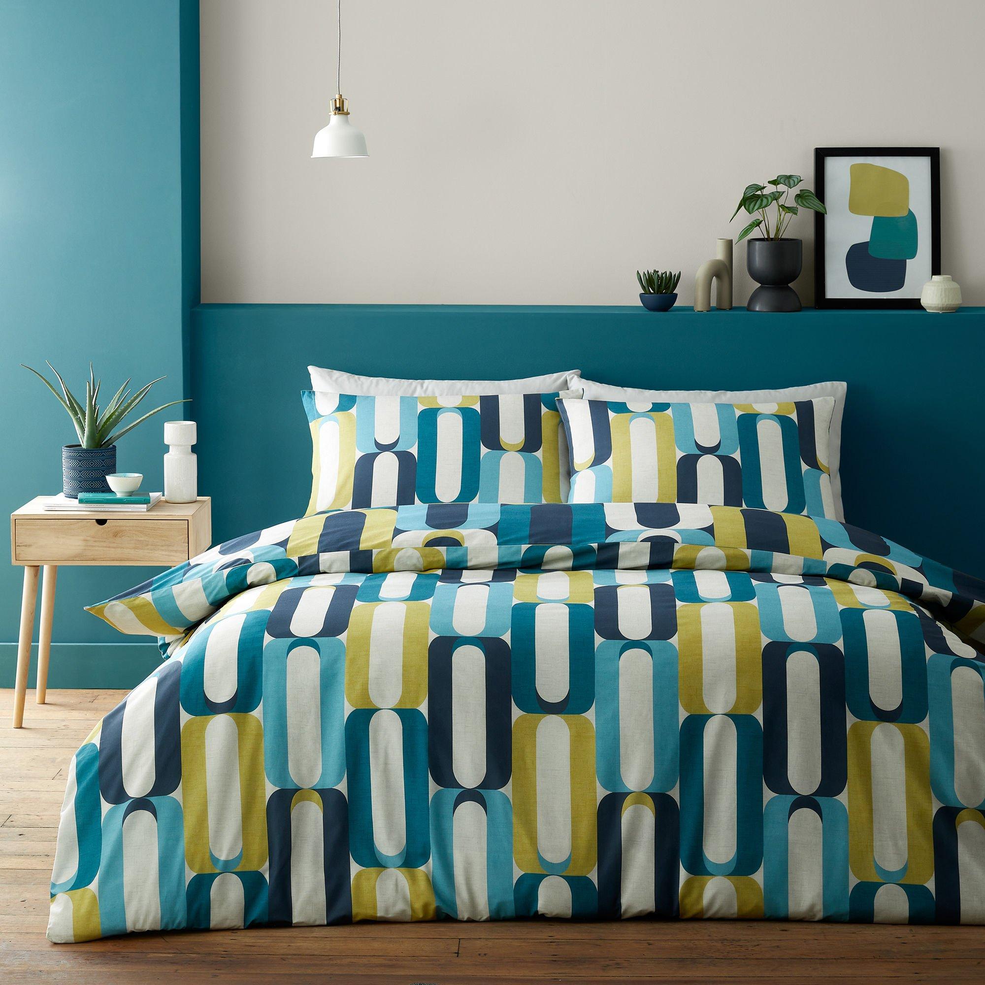 Blue - Fusion - Orea Retro Ogee Easy Care Duvet Cover Set in Blue - 3