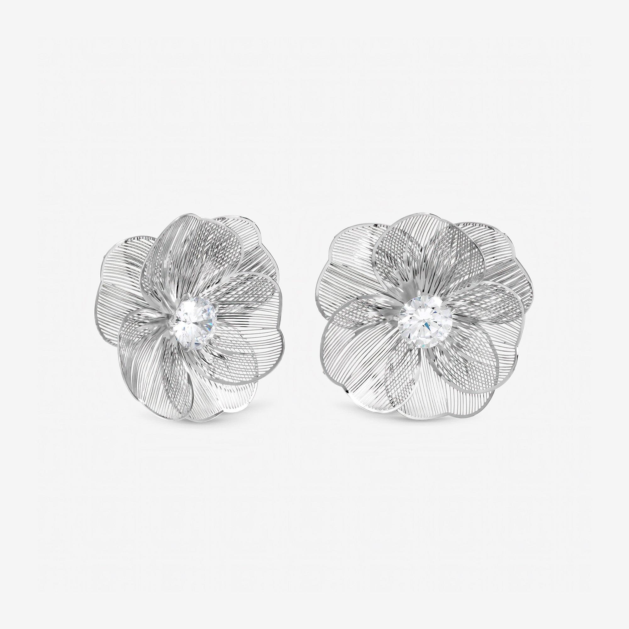 Silver - Jon Richard - Rhodium Plated Crystal Statement Flower Earrings - 1