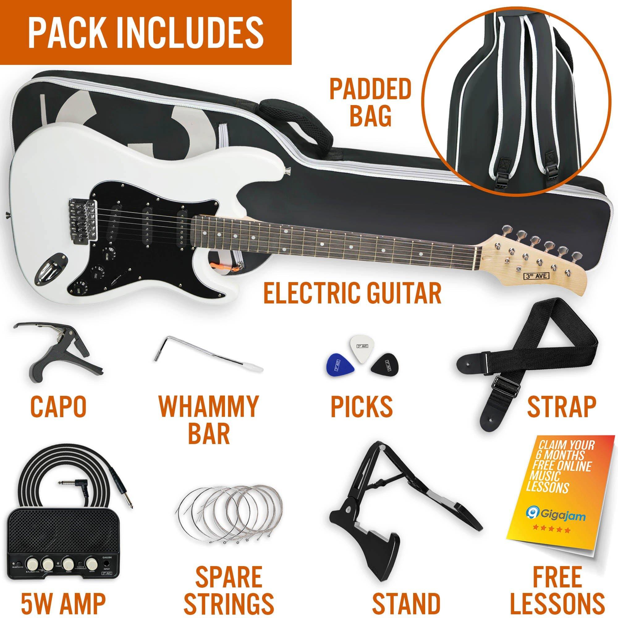 White - 3rd Avenue - 3rd Avenue Full Size Electric Guitar Pack with Amp - 3