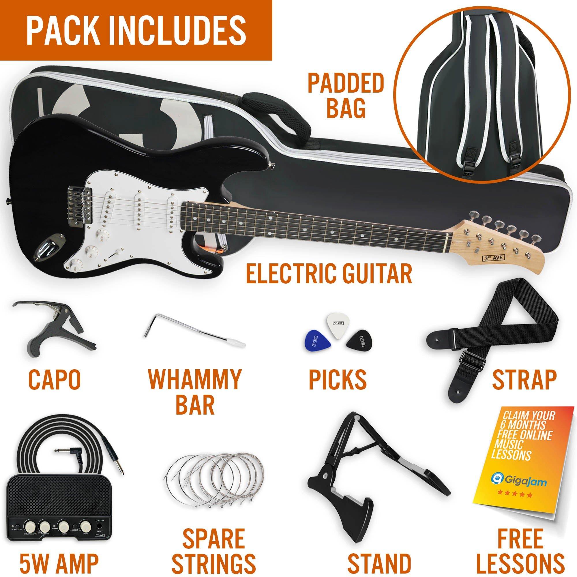 Black - 3rd Avenue - Full Size Electric Guitar Pack with Amp - 3