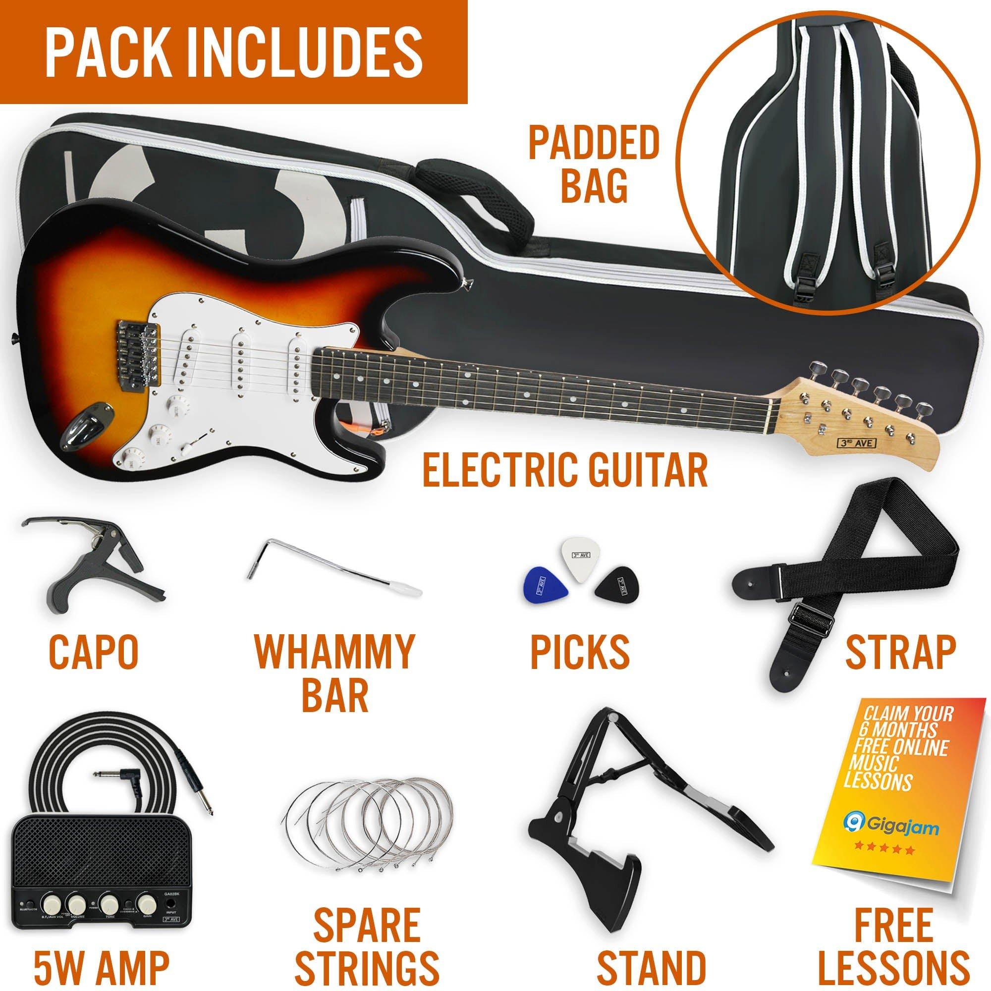 Sunburst - 3rd Avenue - 3rd Avenue Full Size Electric Guitar Pack with Amp - 3