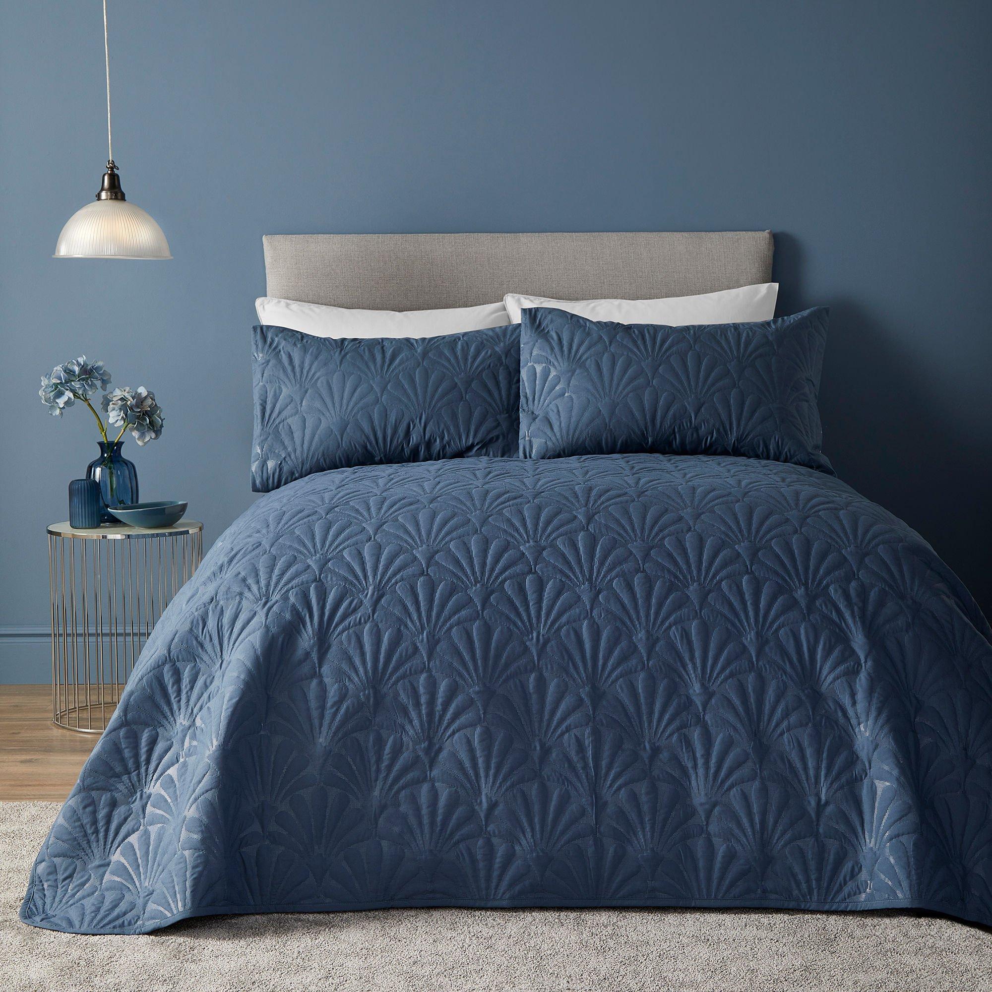 Dark Blue - Serene Home - Cavali Pinsonic Patterned Bedspread - Dark Blue - 1